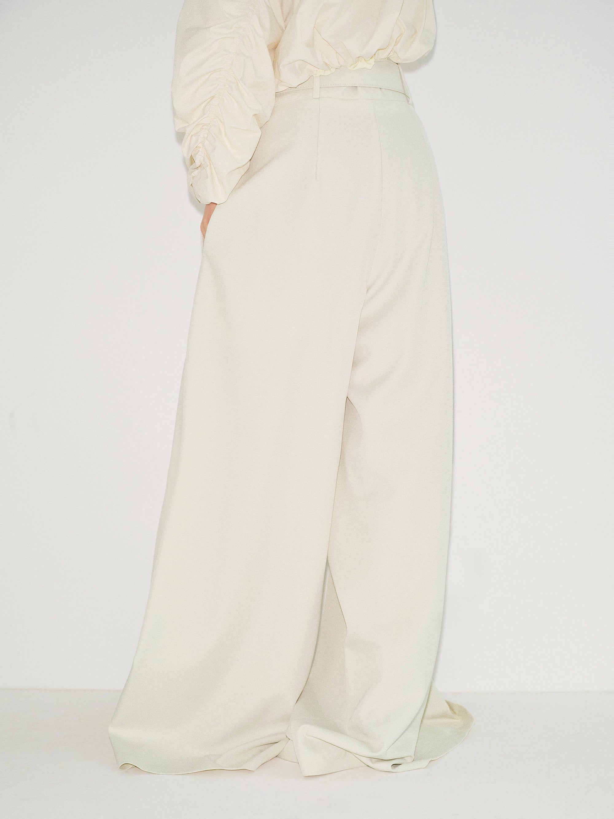High-Waist Belted Trousers, Ivory