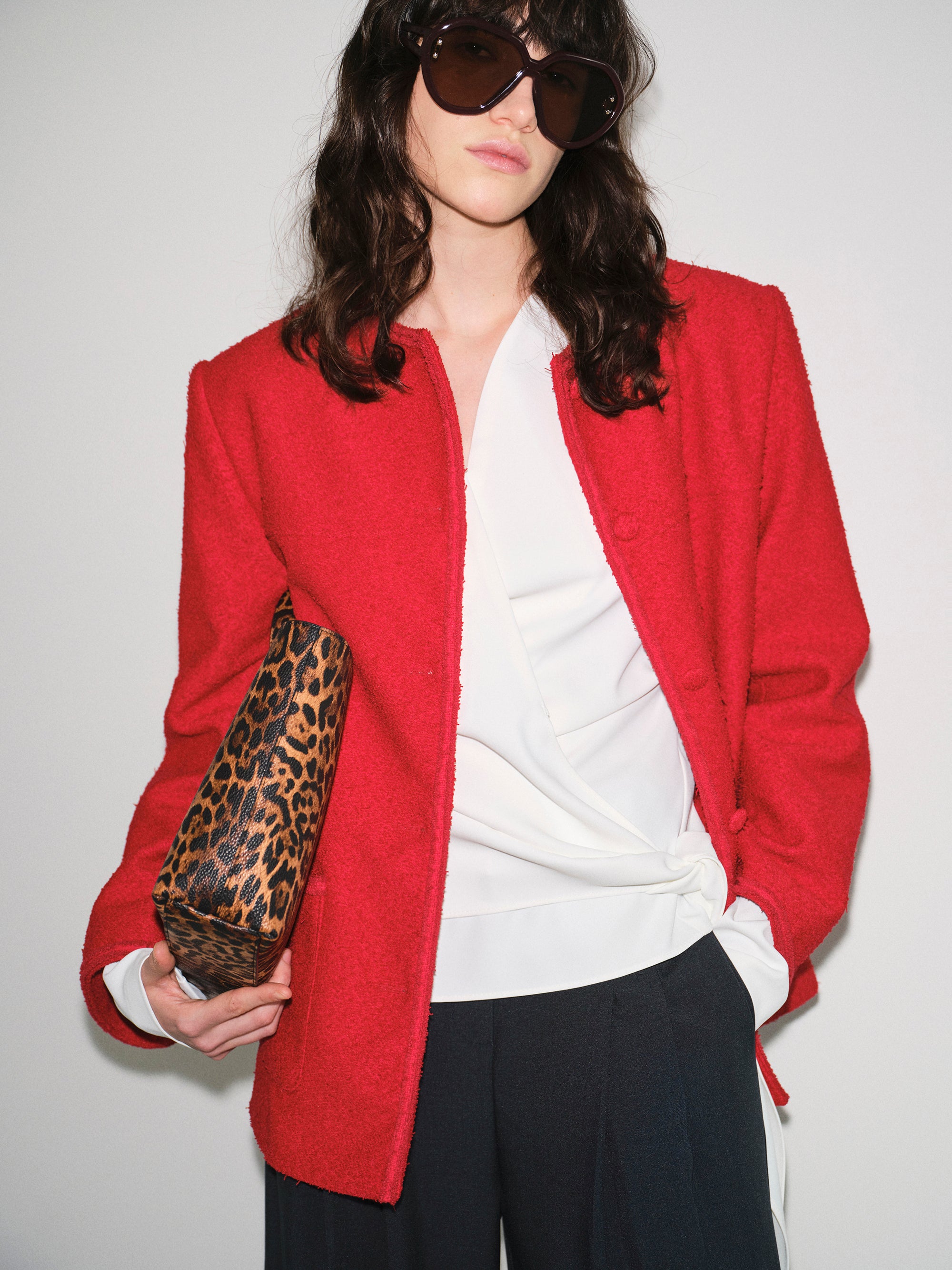 Boucle Textured Jacket, Red