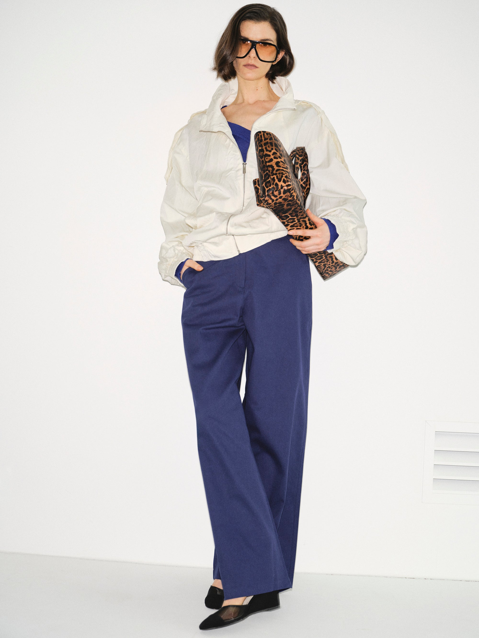 Creased-Effect Zip Jacket, Ivory