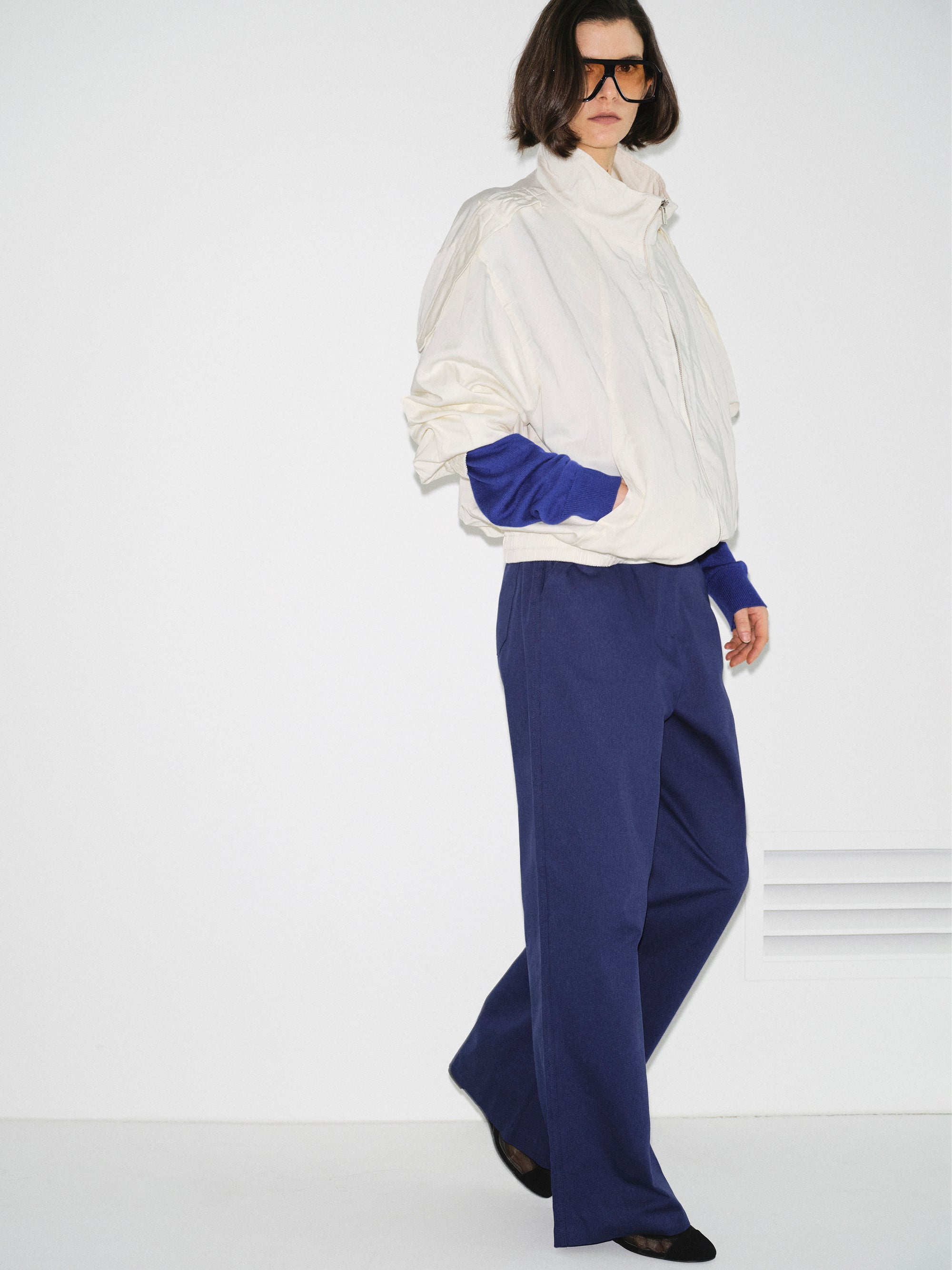 Creased-Effect Zip Jacket, Ivory