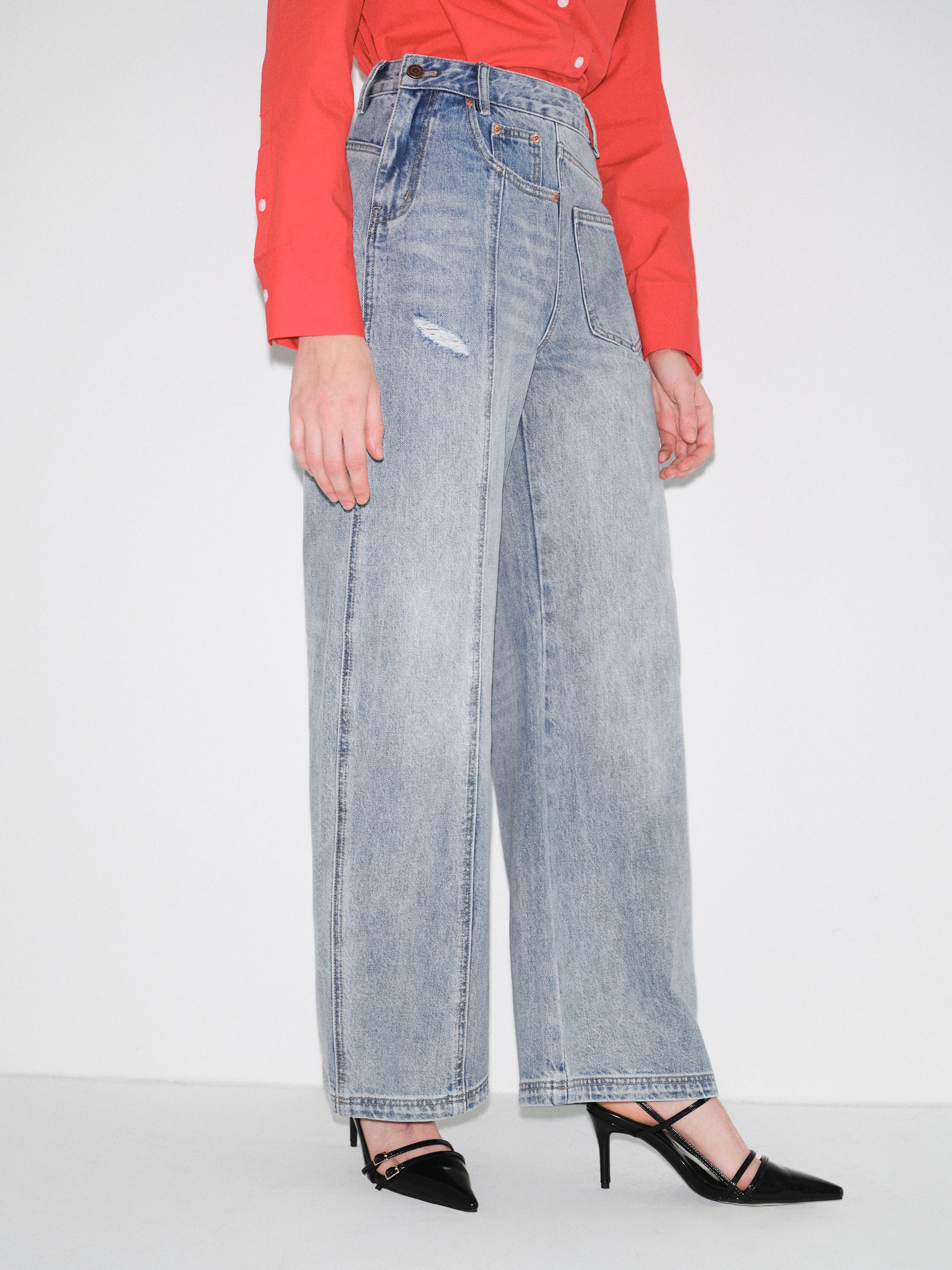 Off-Centre Seam Jeans, Light Blue