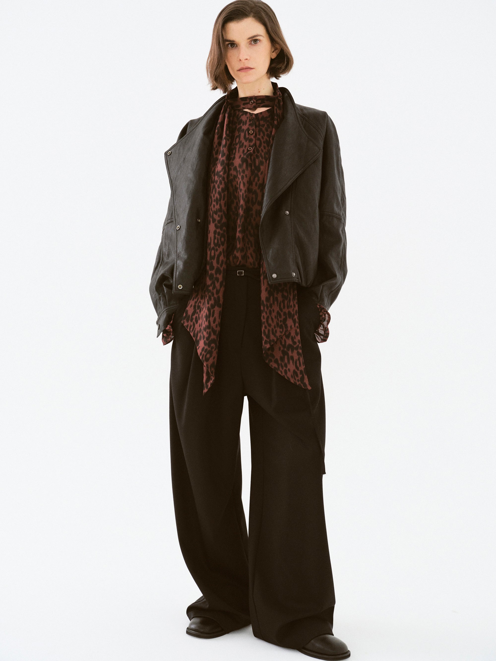 Semi-Sheer Tie Blouse, Leopard