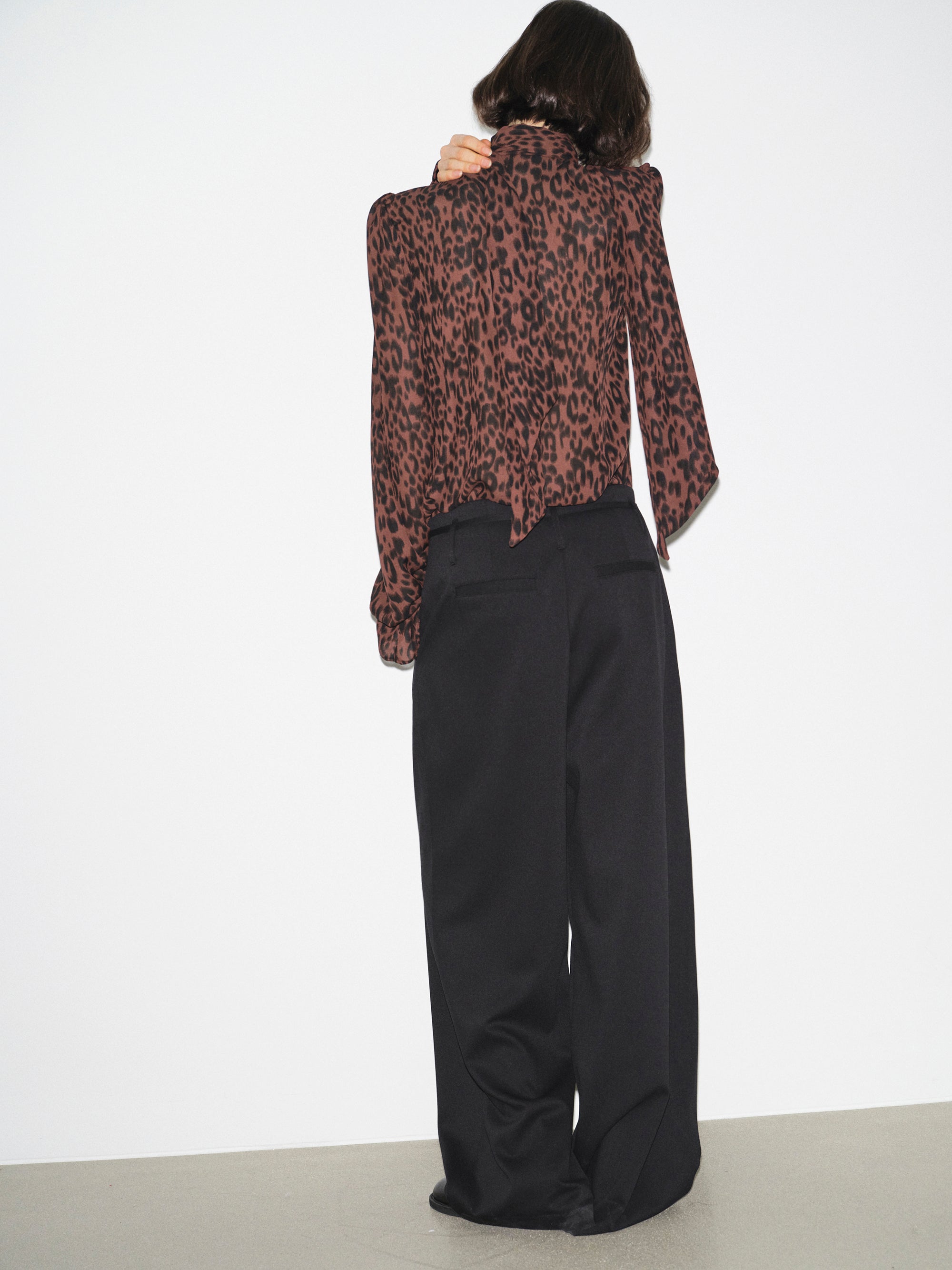 Semi-Sheer Tie Blouse, Leopard