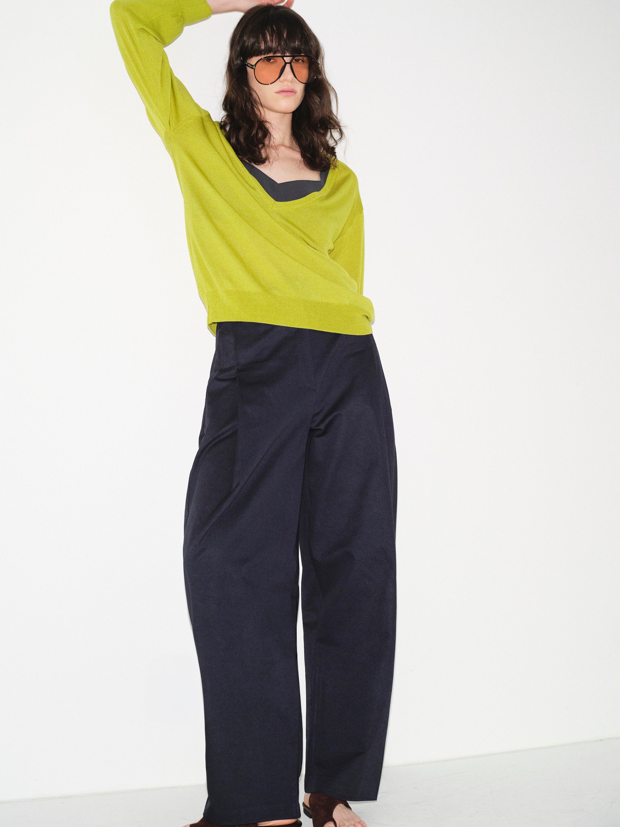 Pintuck Wide-Leg Trousers, Navy