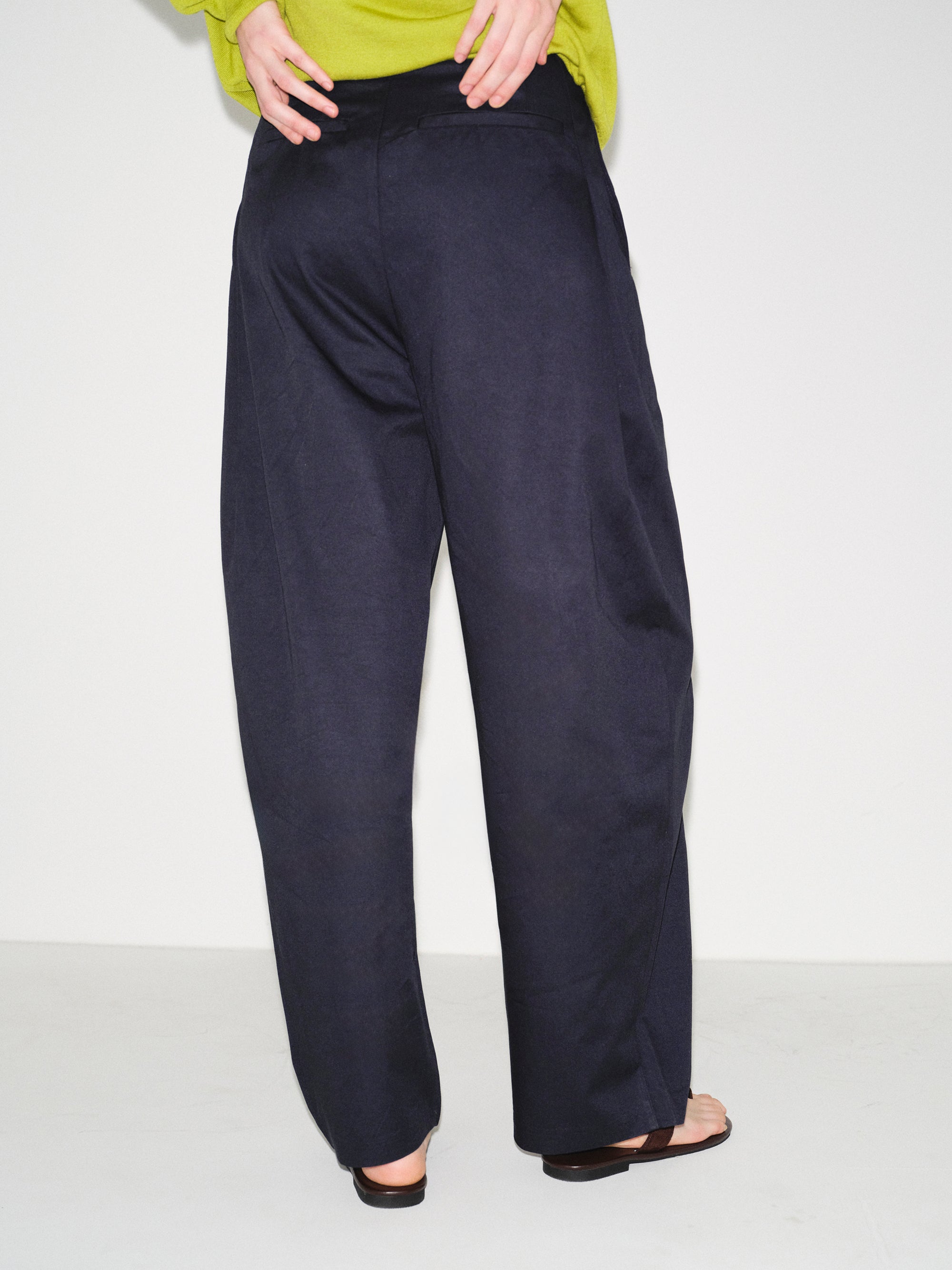 Pintuck Wide-Leg Trousers, Navy