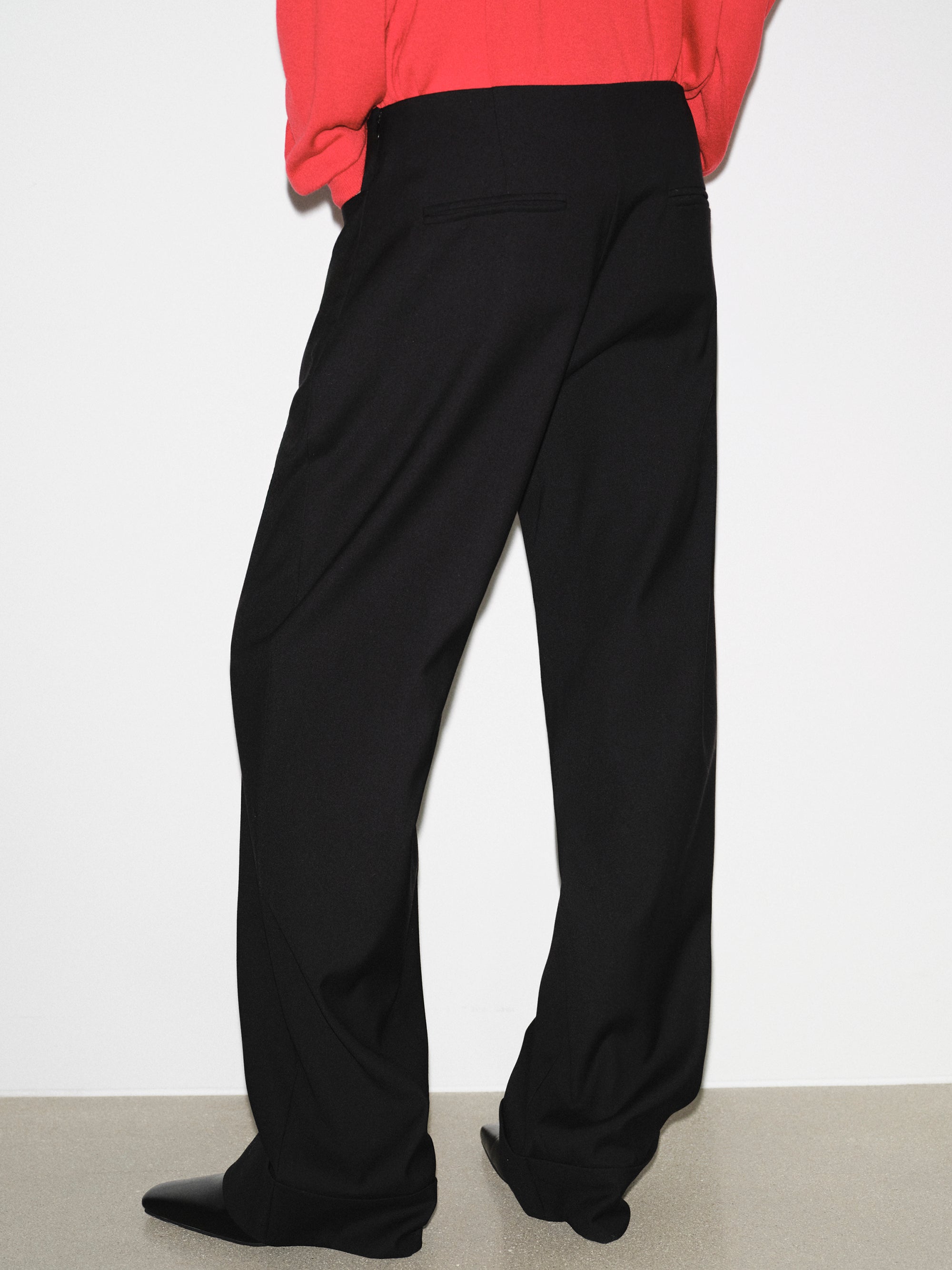 Cuffed Tailored Trousers, Black