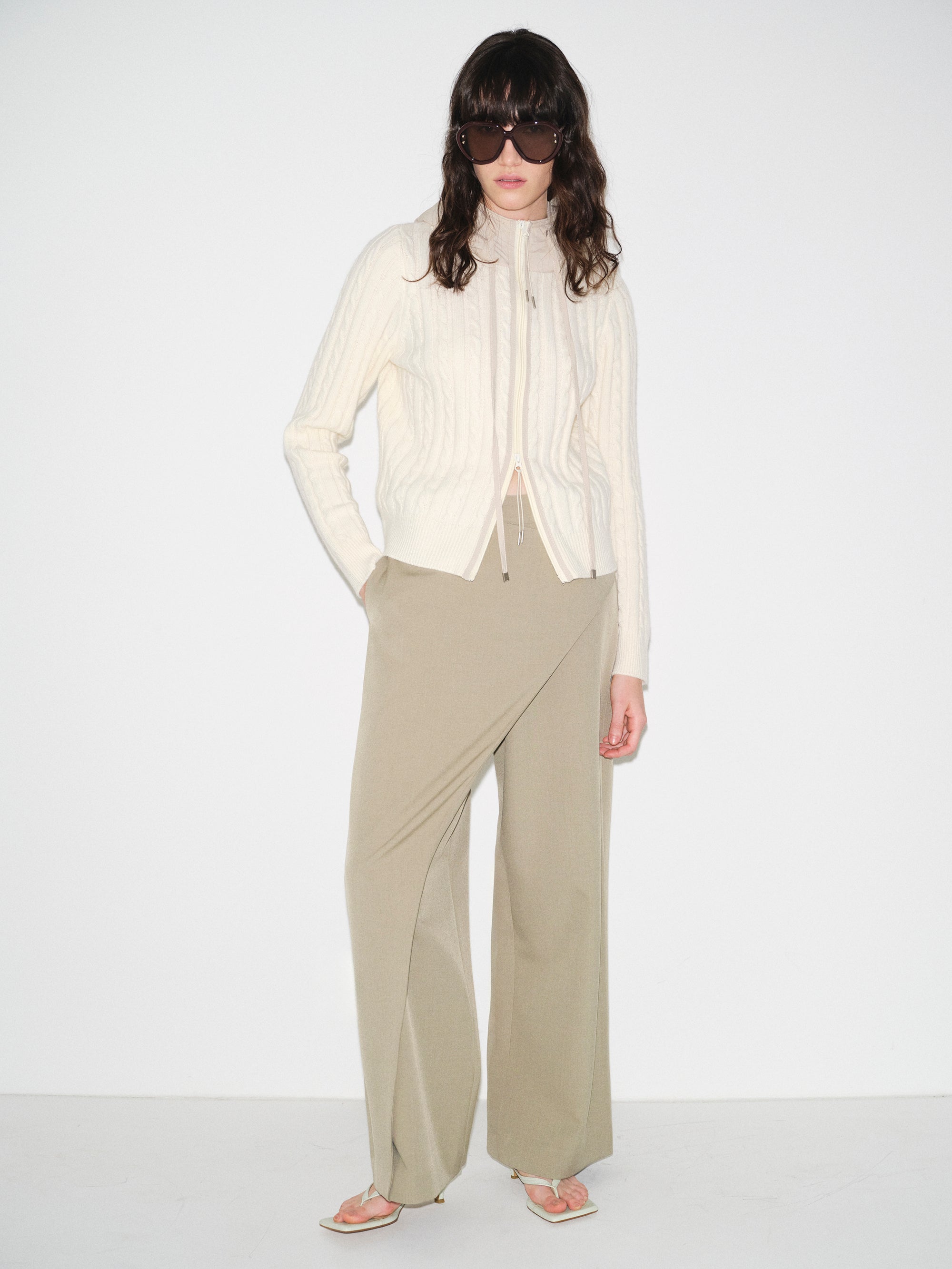 Wrap Buttoned Trousers, Khaki