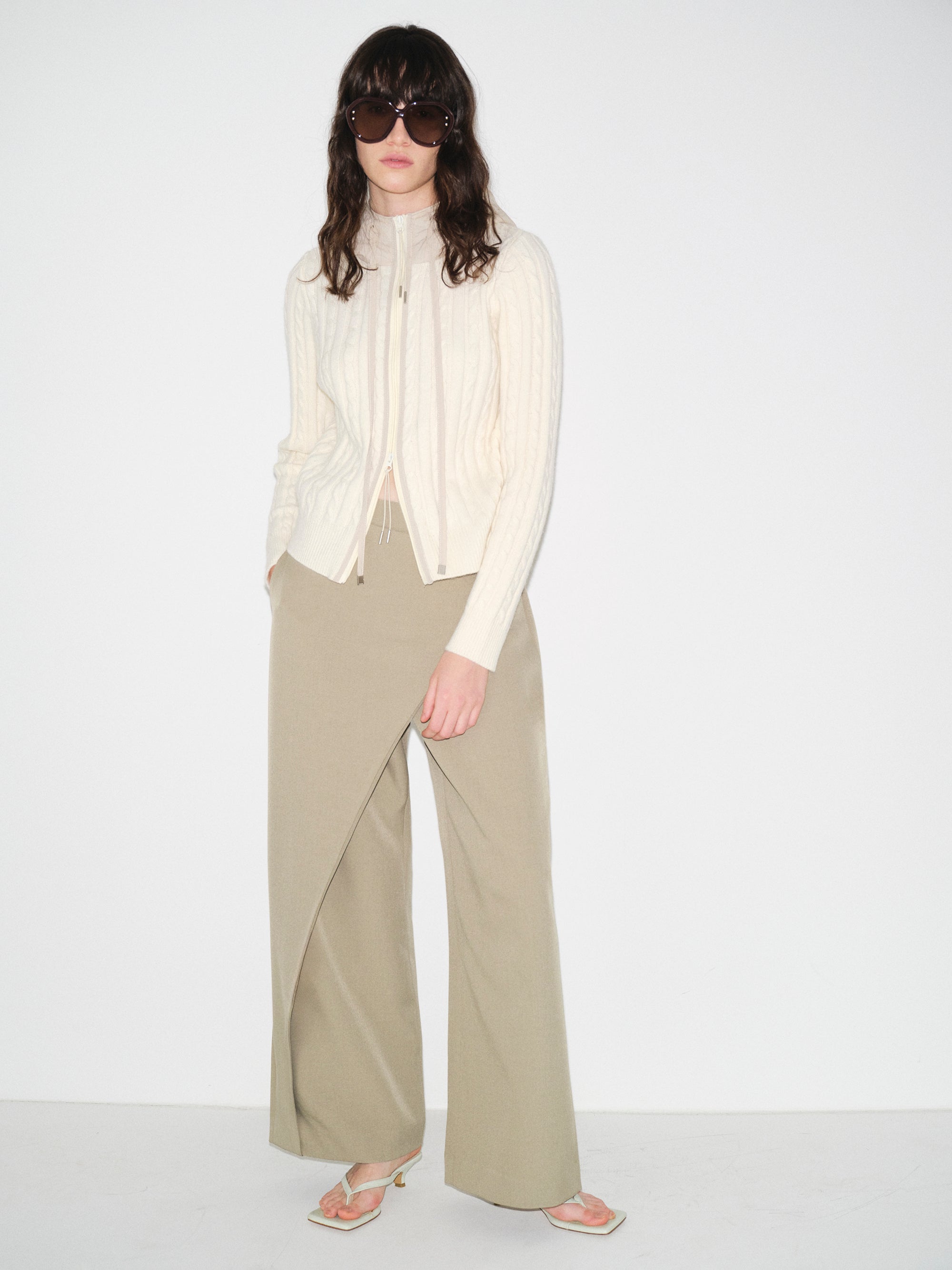 Quilted Hood Cardigan, Ivory