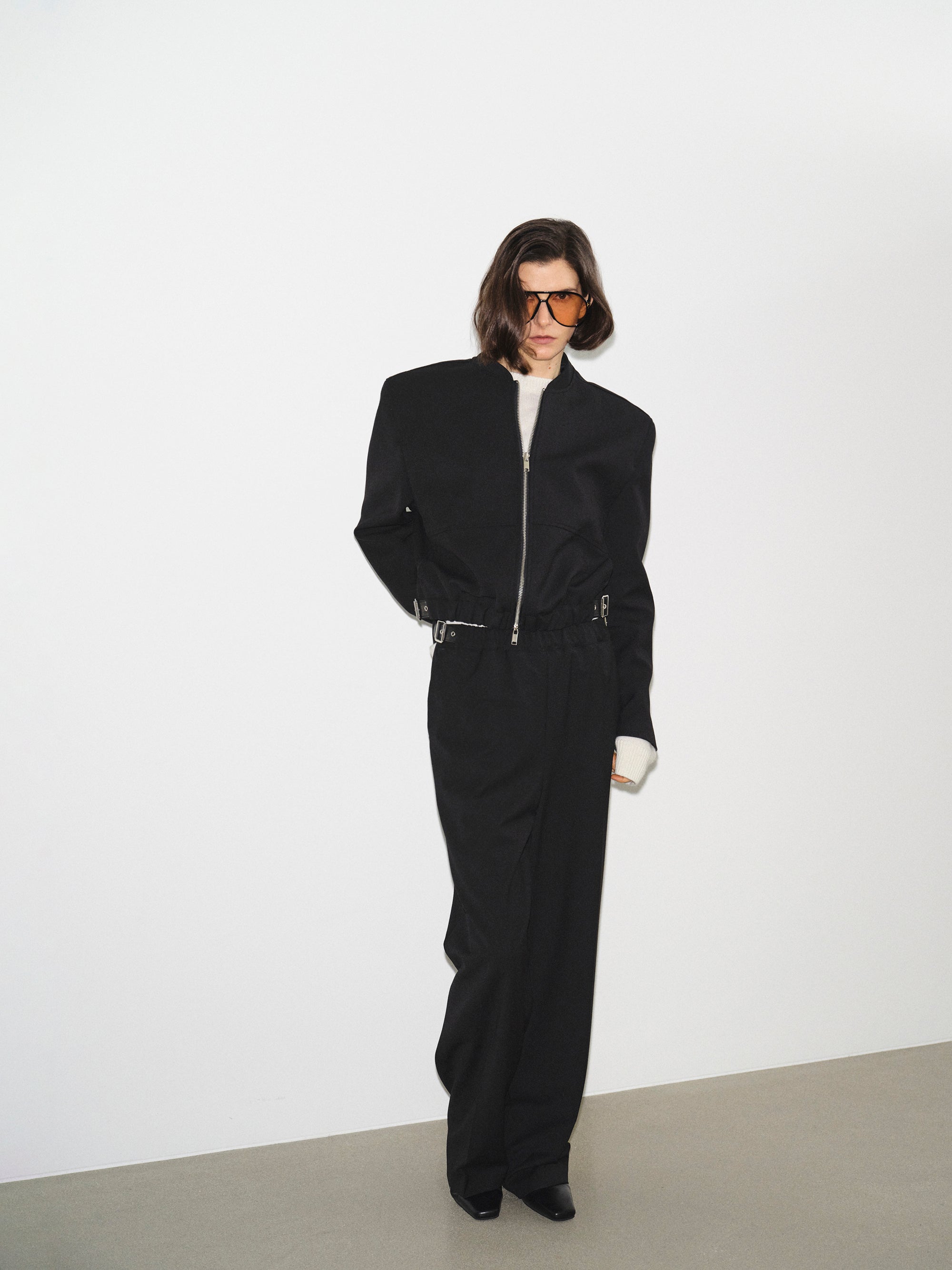 Side-Buckle Cropped Blouson, Black