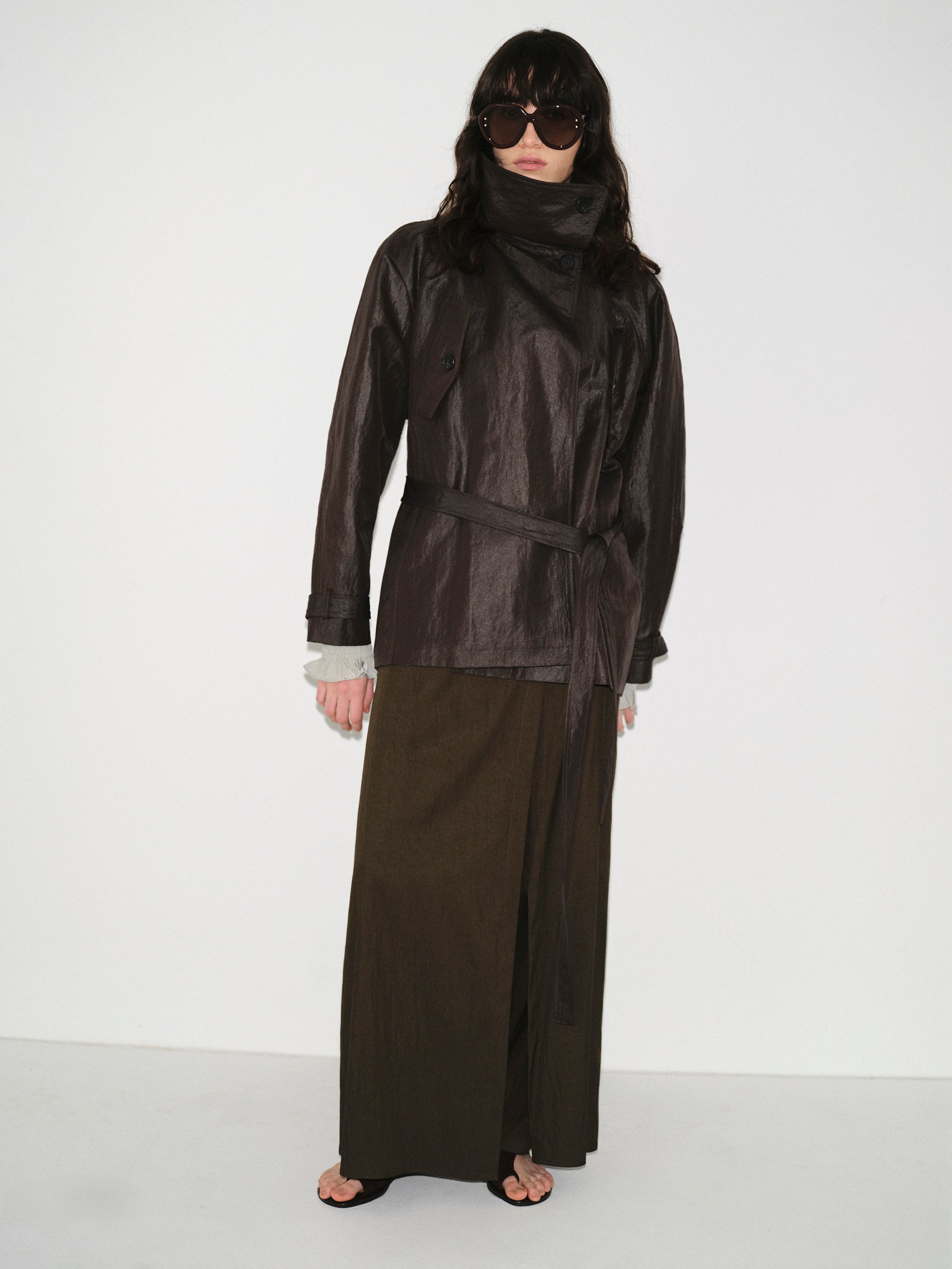 Sheen Taffeta Short Jacket, Brown