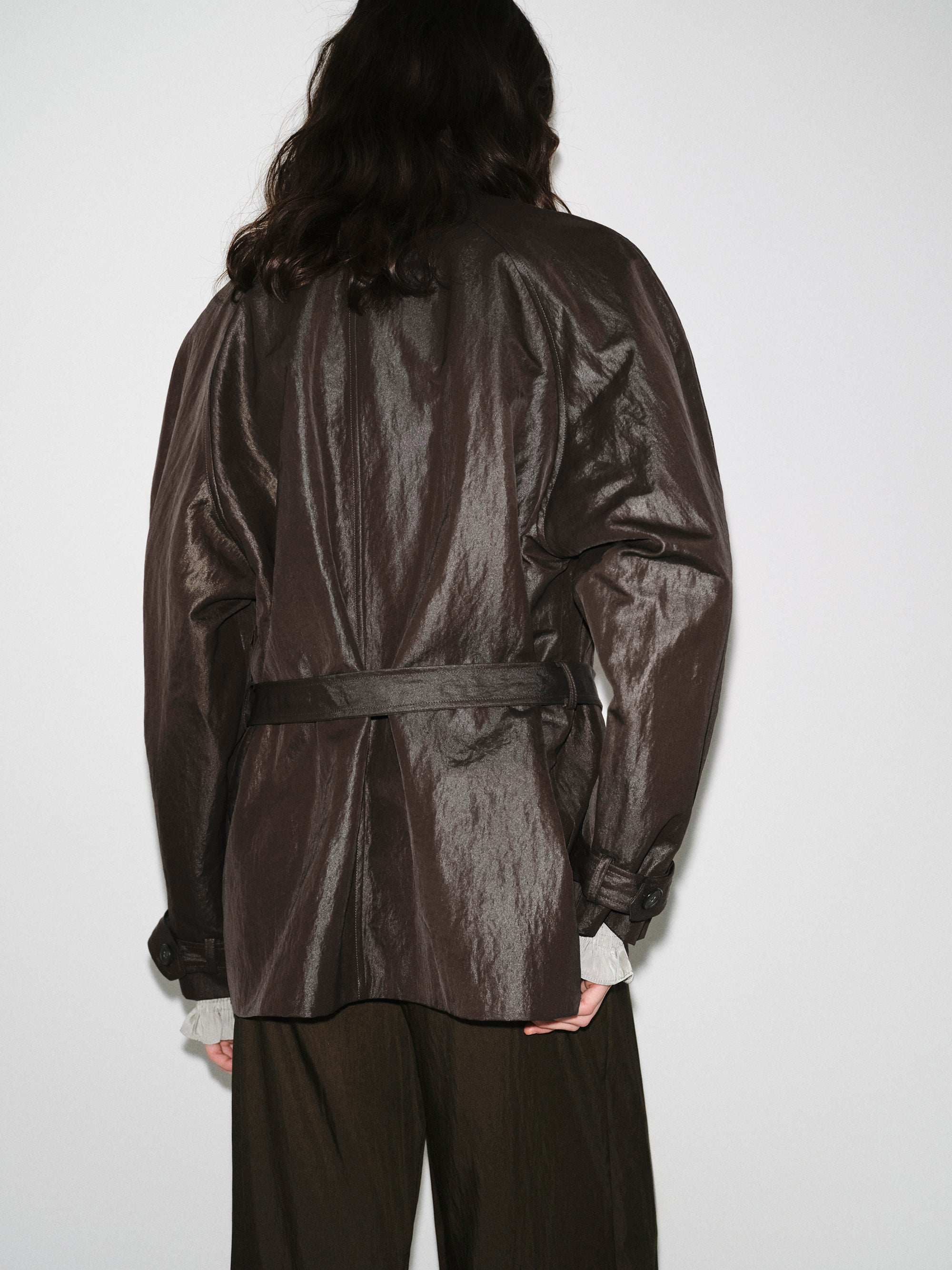 Sheen Taffeta Short Jacket, Brown