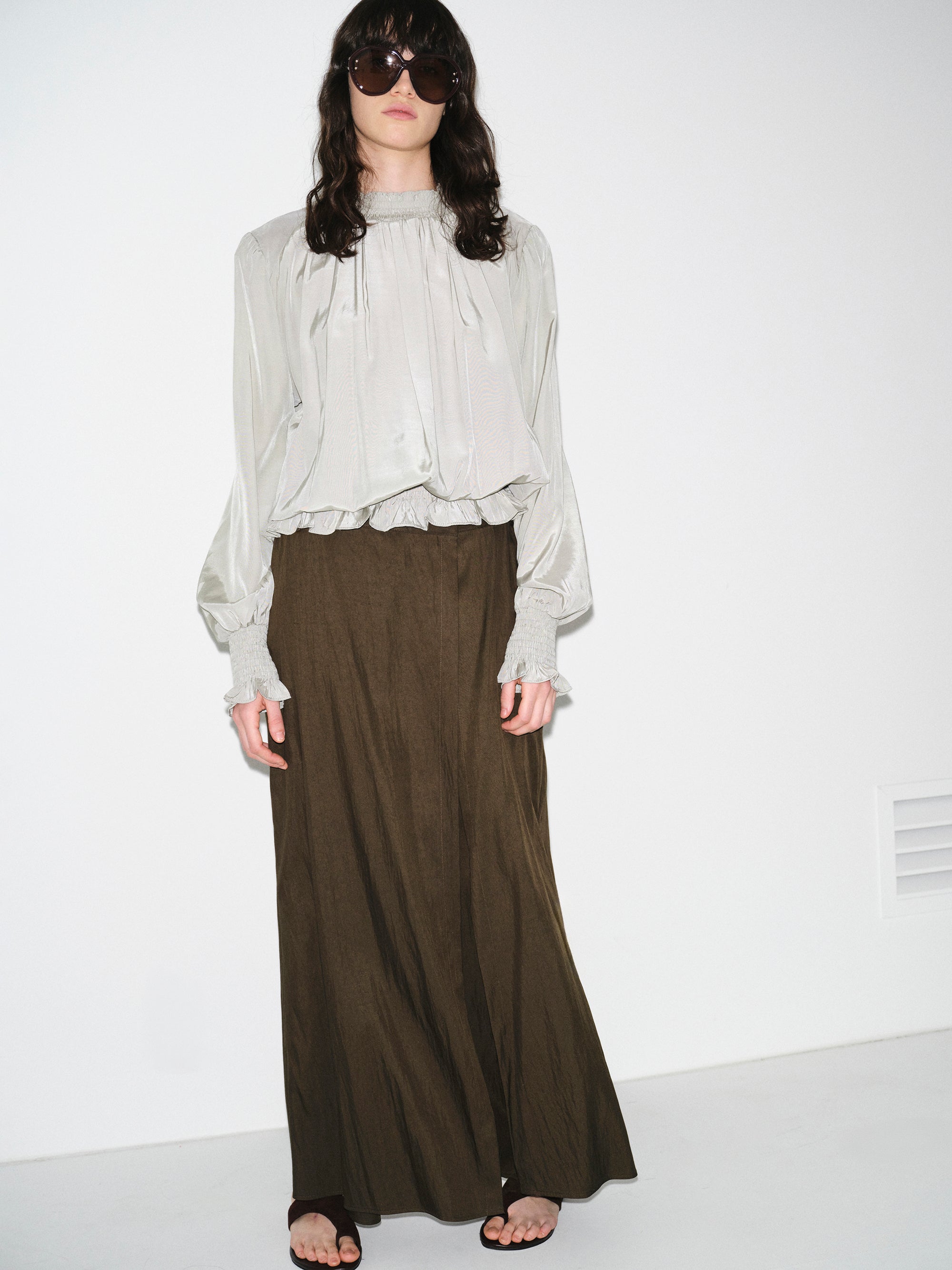 Double-Layer Crinkled Trousers, Brown