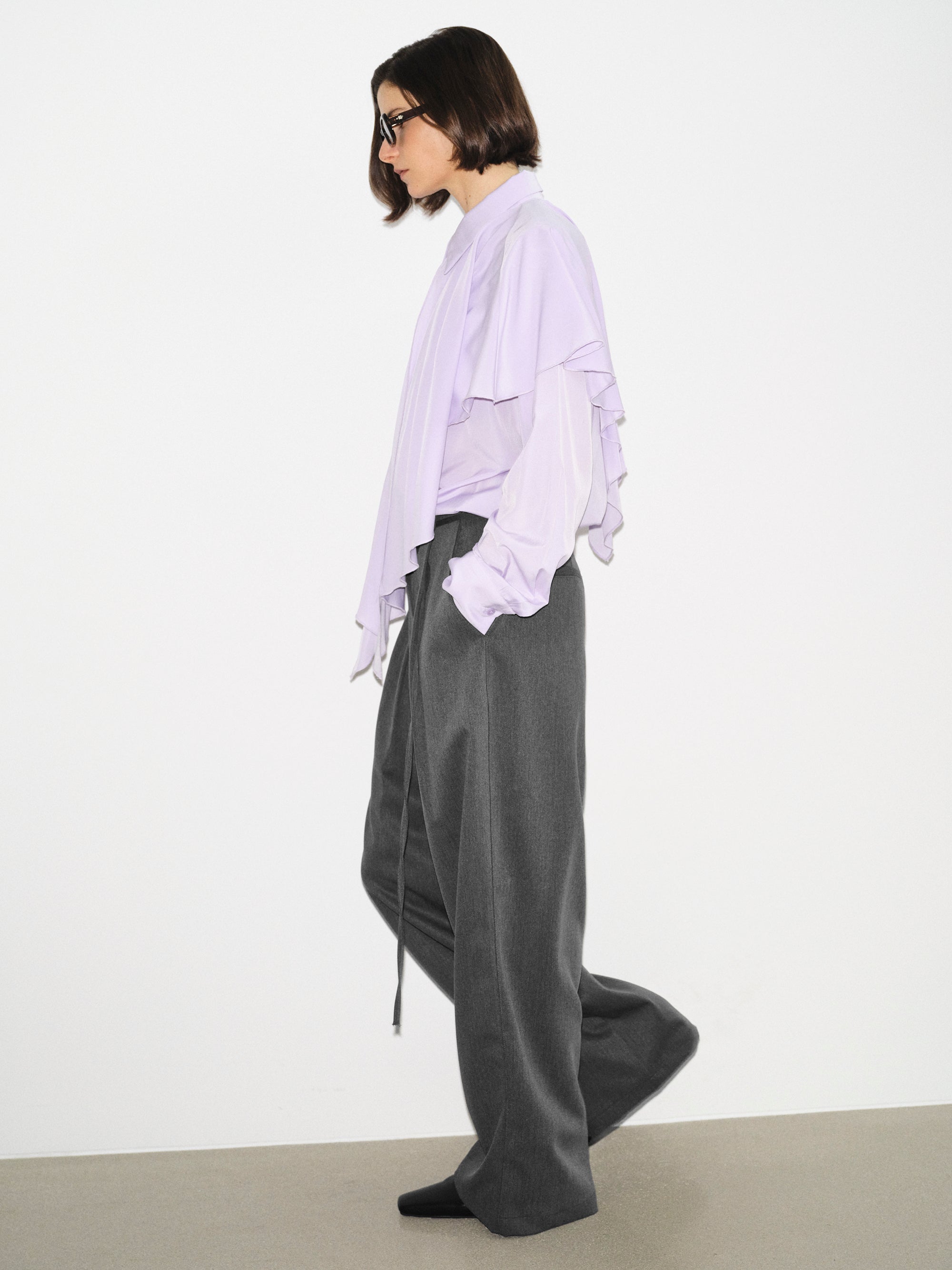 Scarf-Overlay Blouse, Purple