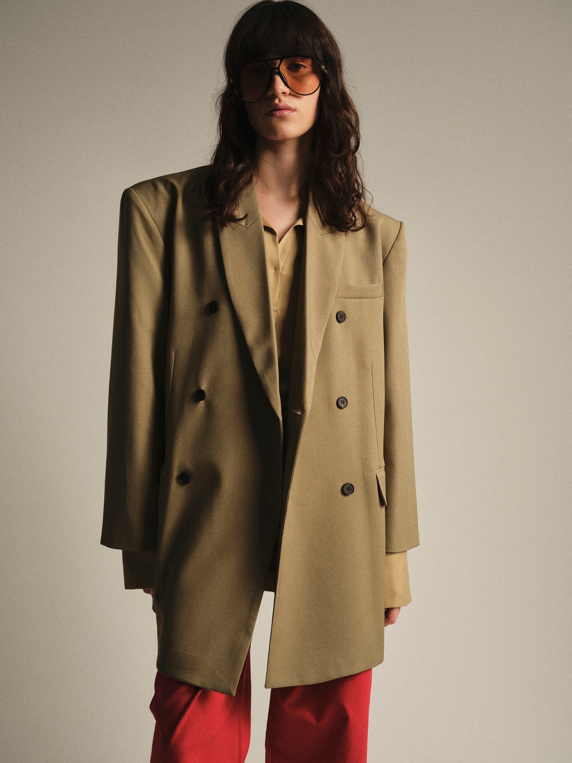 Oversized Double Breasted Blazer, Beige