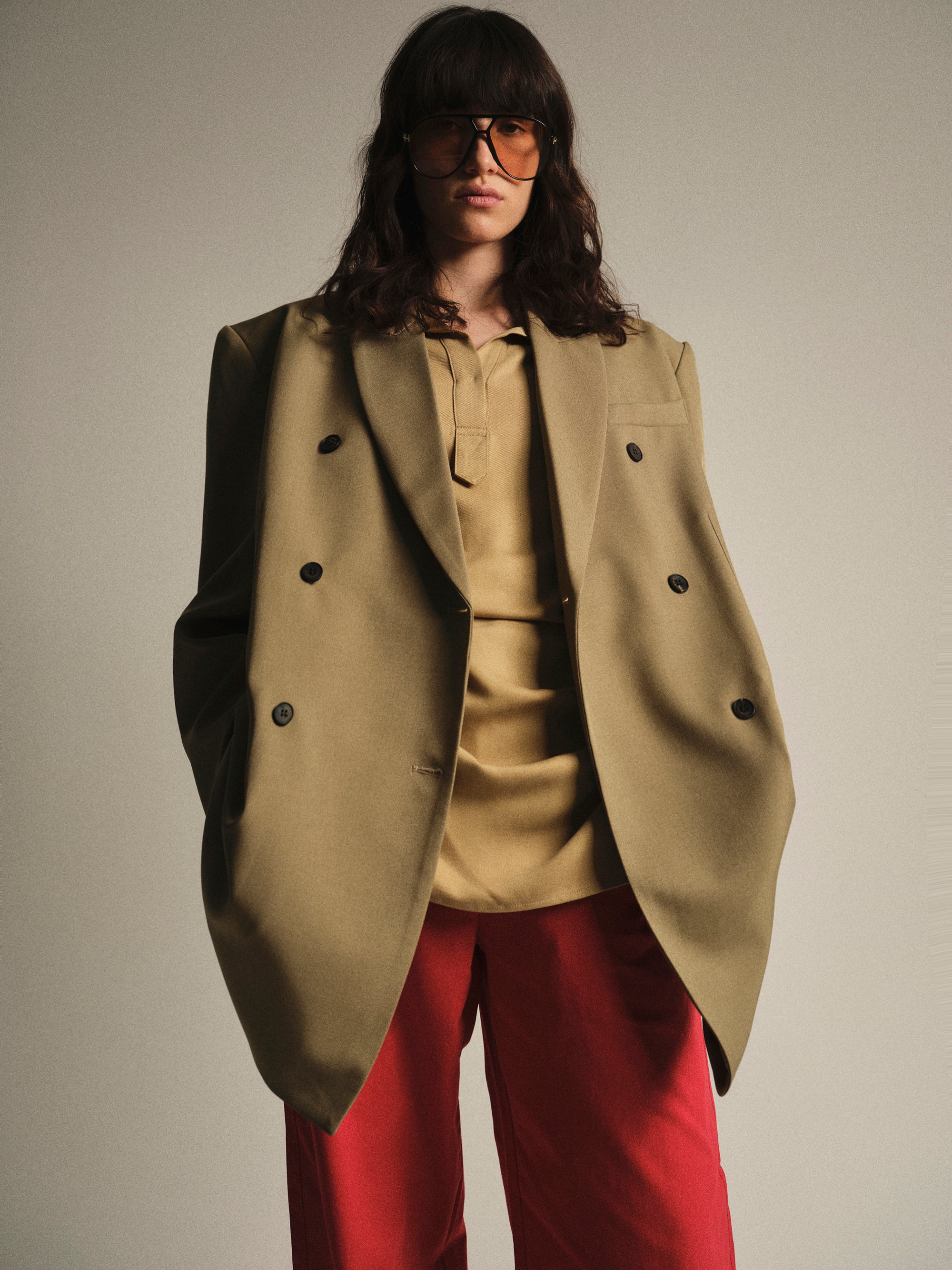 Oversized Double Breasted Blazer, Beige