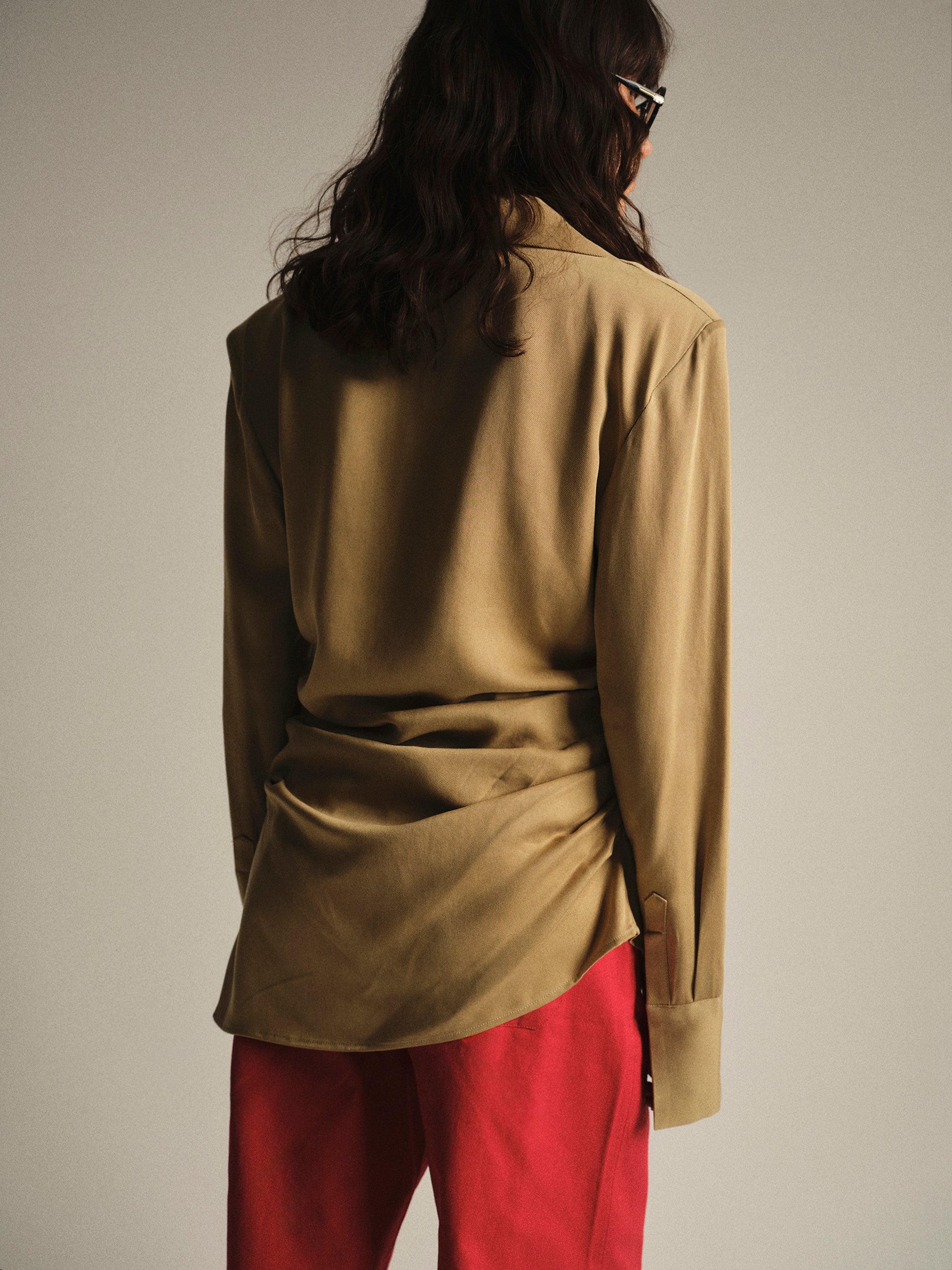 Asymmetric Ruched Blouse, Beige