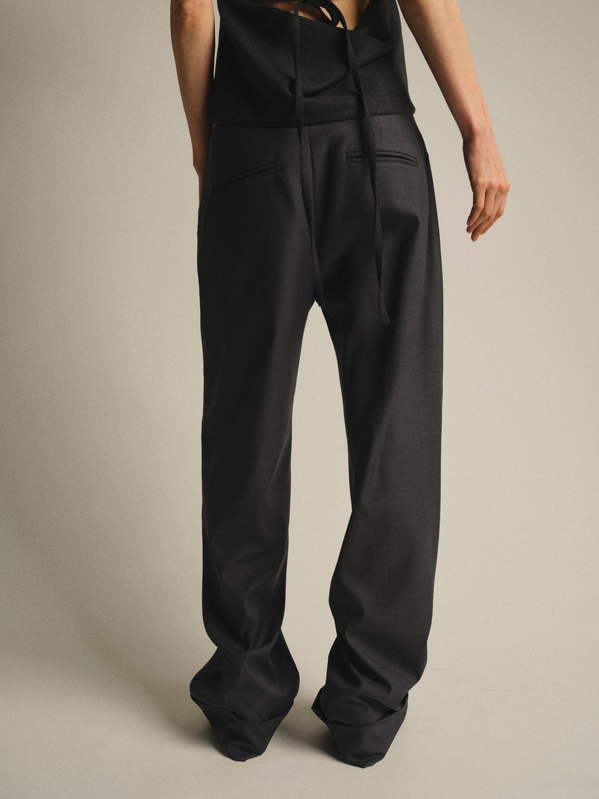 Cuffed Tailored Trousers, Charcoal