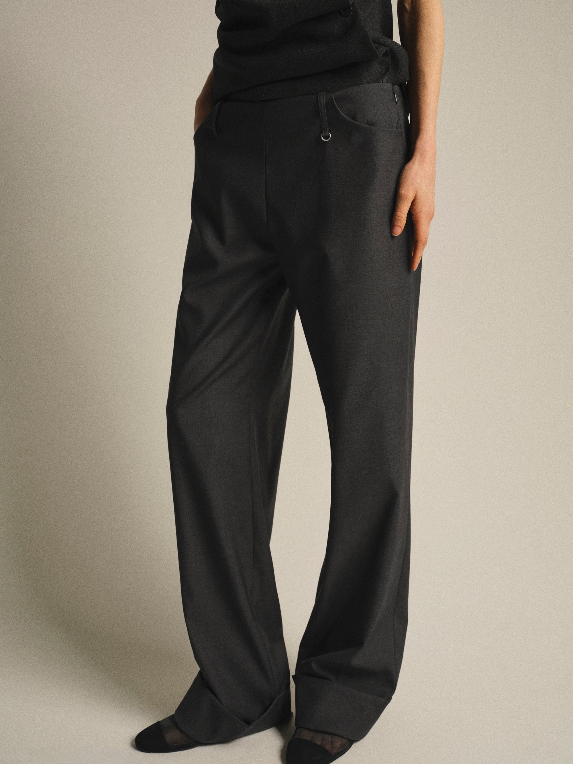 Cuffed Tailored Trousers, Charcoal