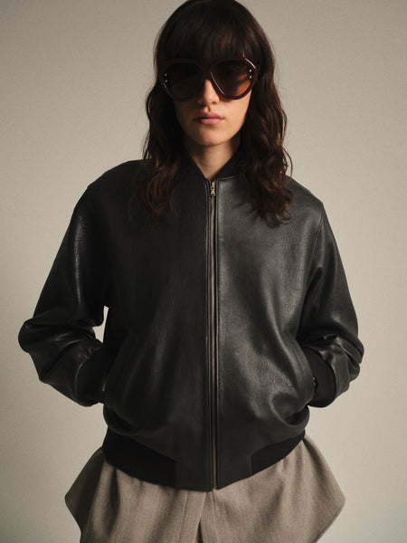 Zia Lambskin Leather Blouson Jacket, Black – SourceUnknown