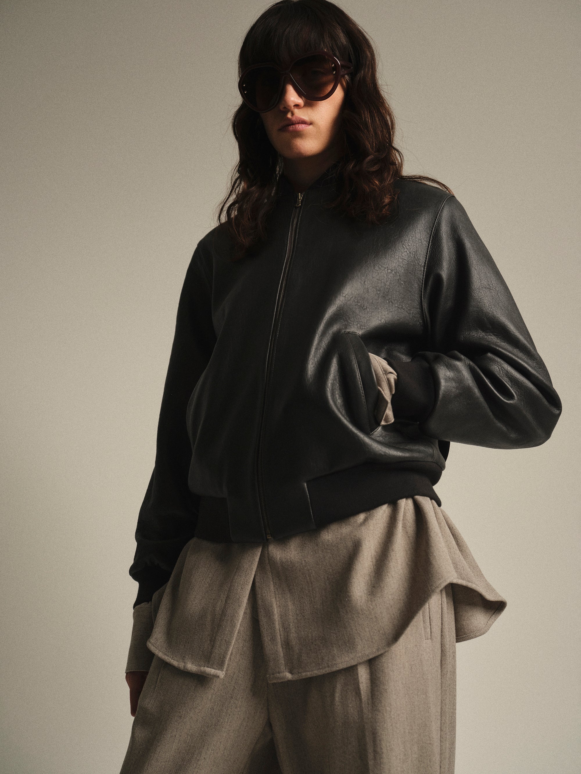 Zia Lambskin Leather Blouson Jacket, Black