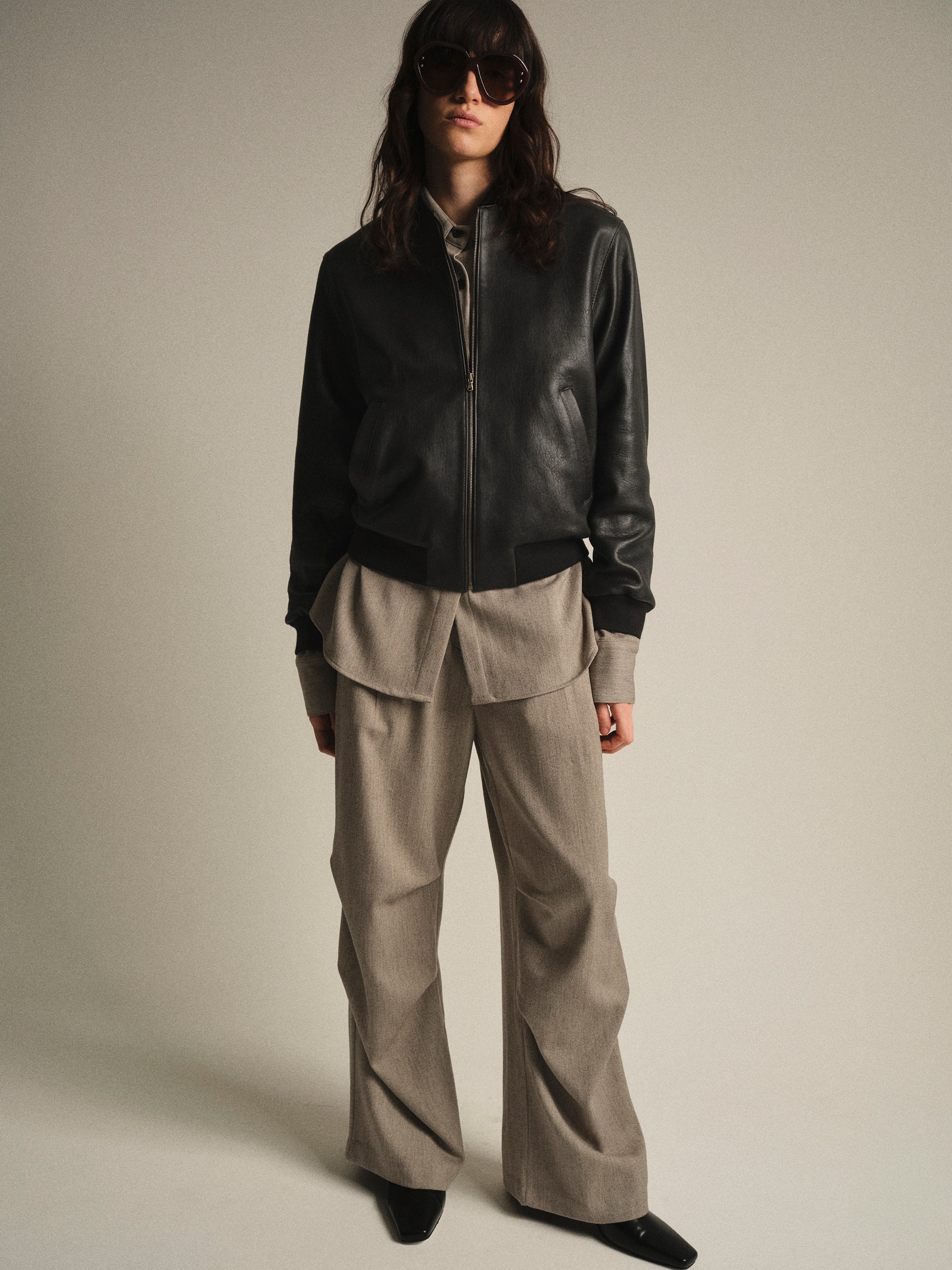 Zia Lambskin Leather Blouson Jacket, Black