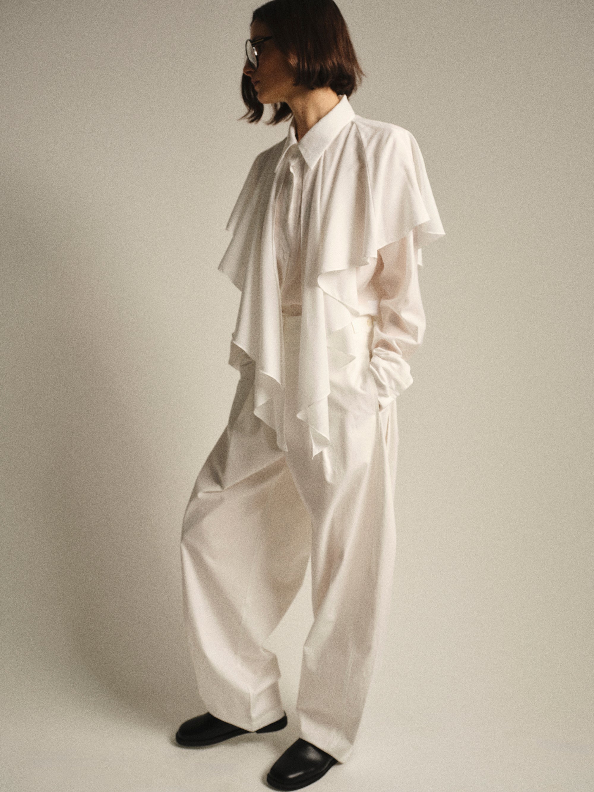 Hem Button Wide Trousers, White