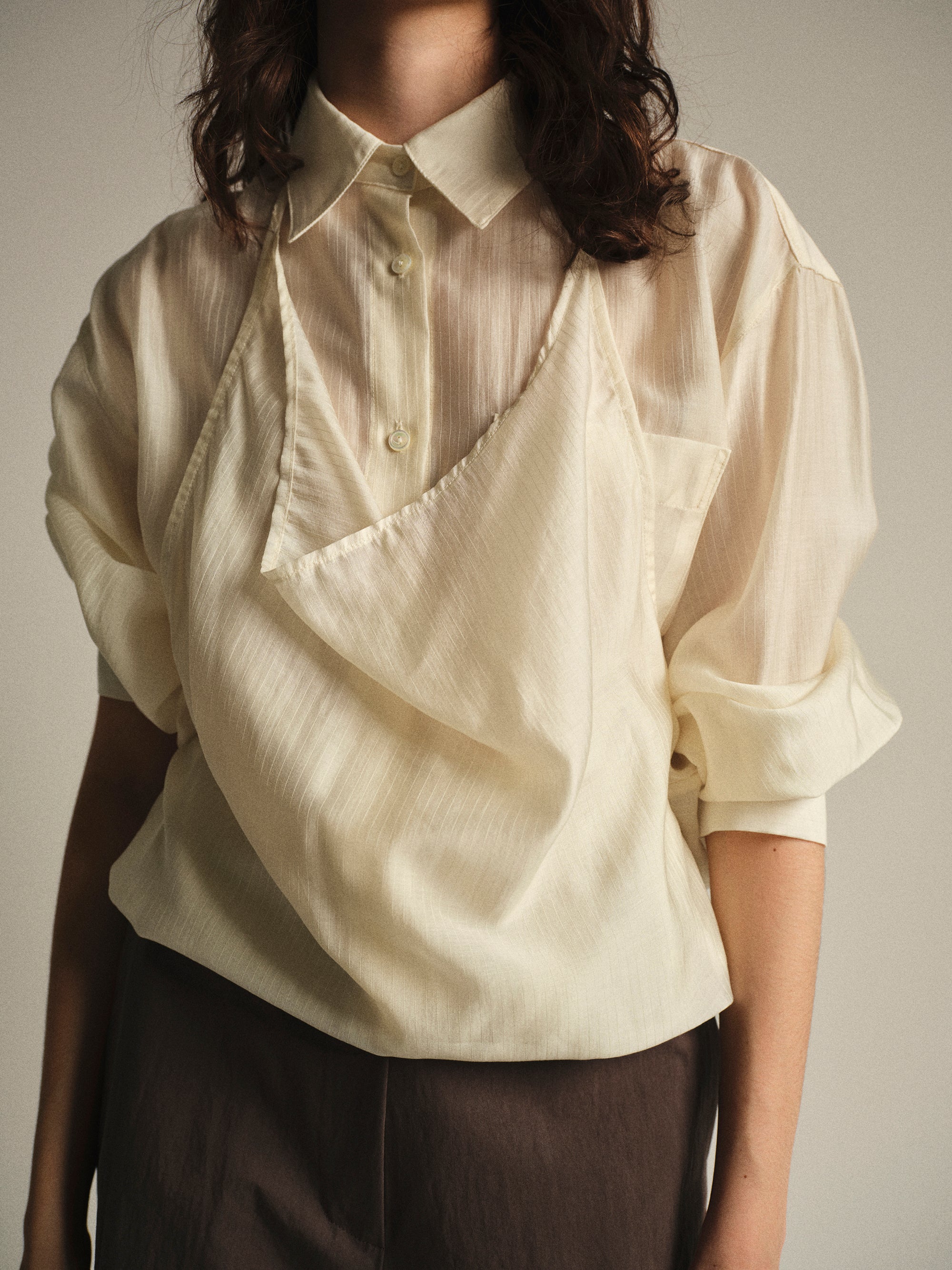 Layered Striped Shirt, Cream