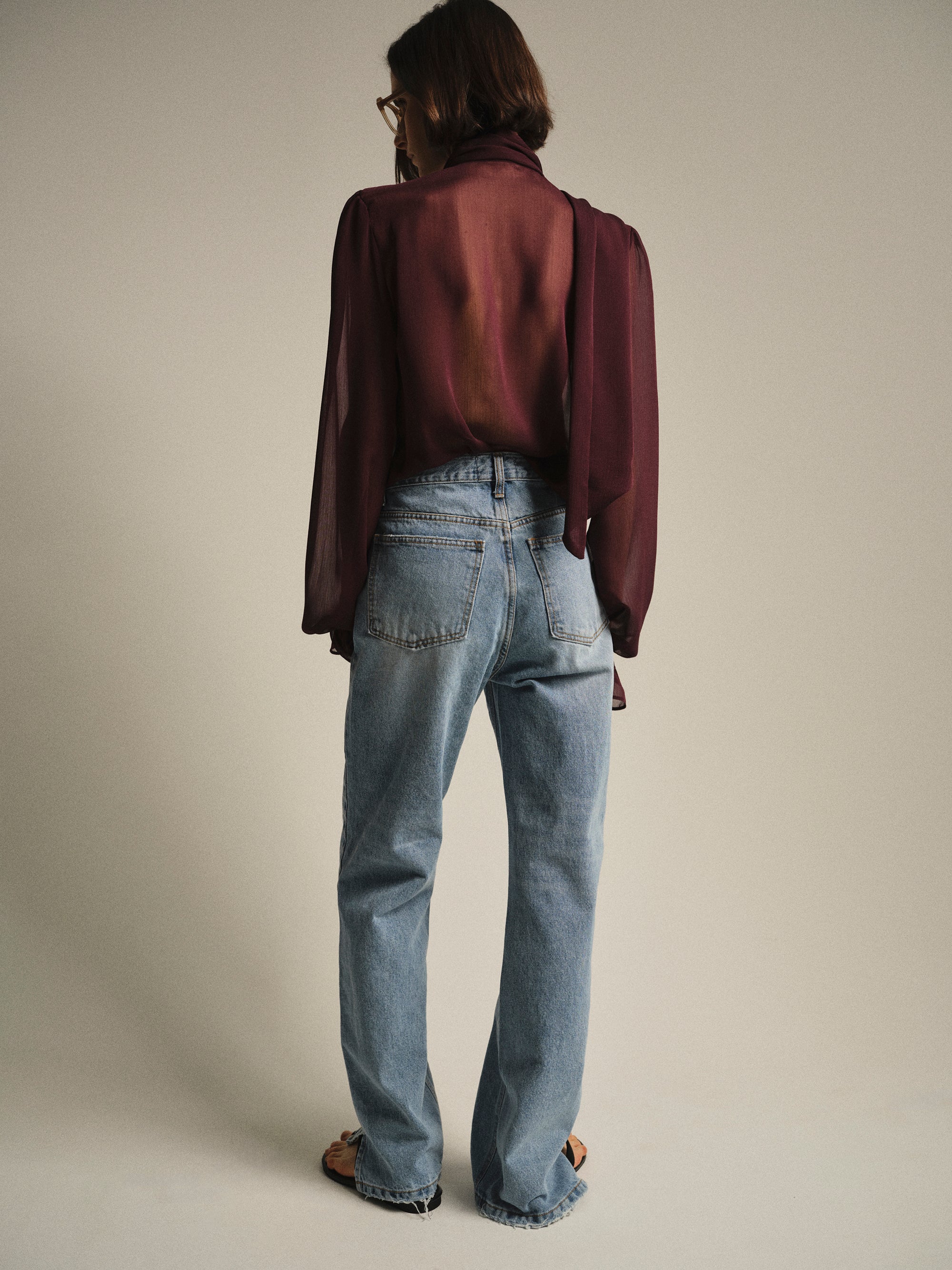 Straight-Leg Side Slit Jeans, Light Blue