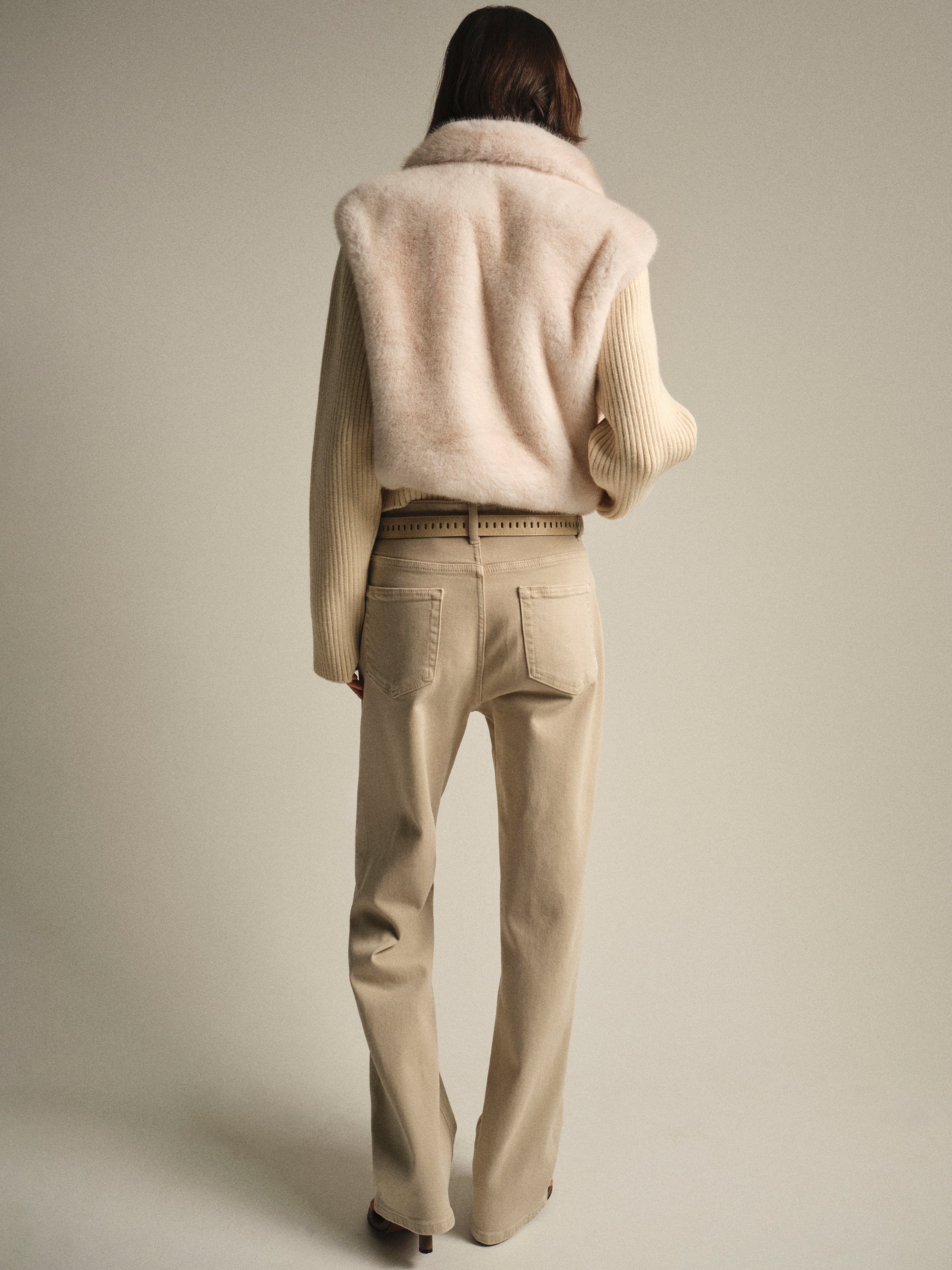 Belted Straight-Leg Jeans, Beige