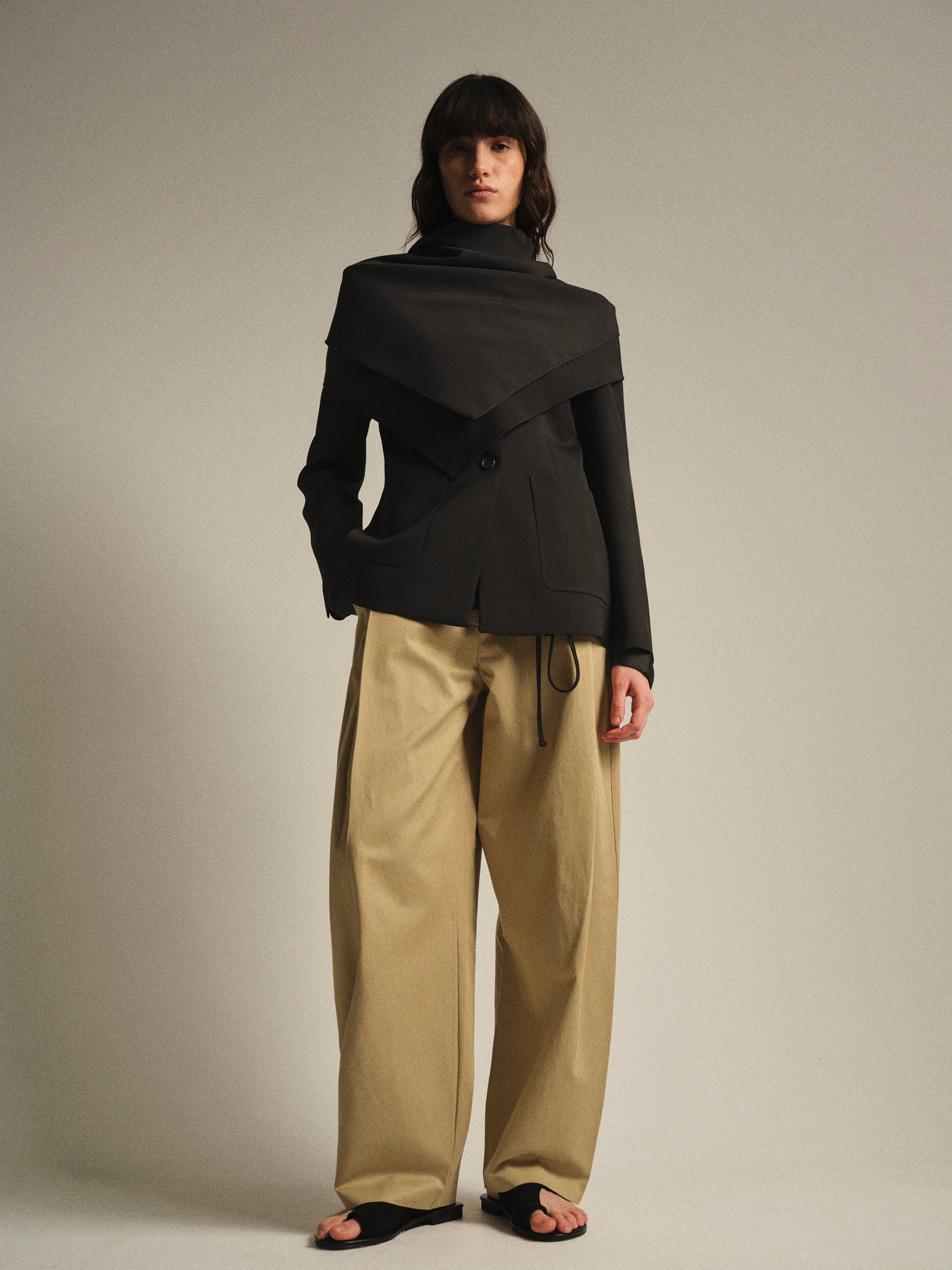 Scarf Collarless Blazer, Black