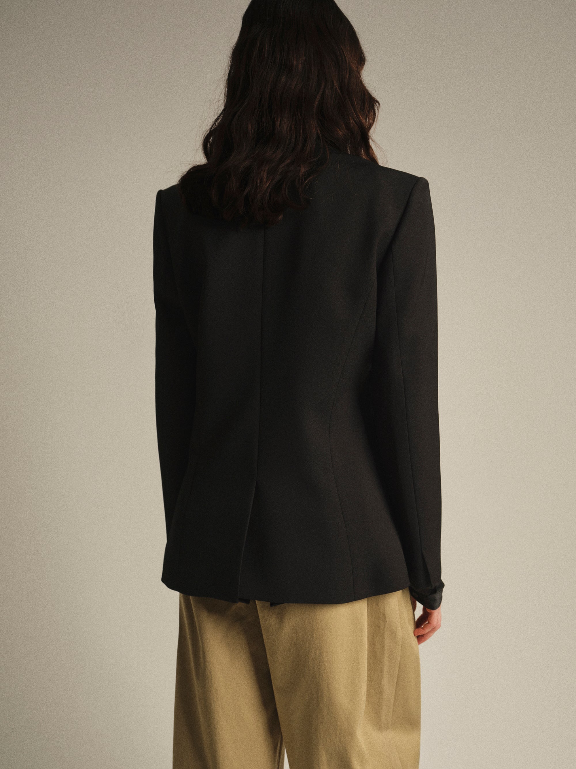 Scarf Collarless Blazer, Black