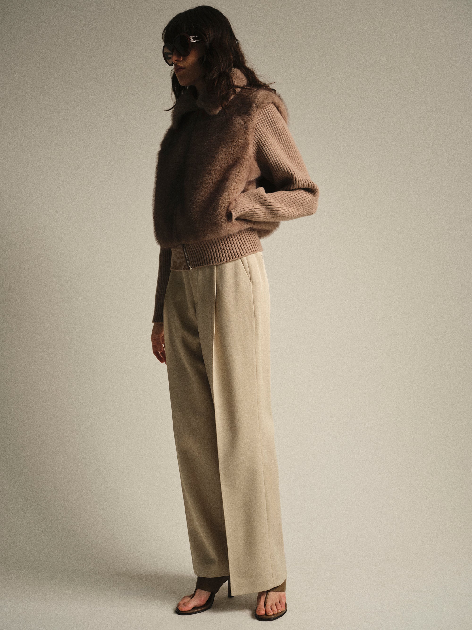 Tailored Single-Pleat Trousers, Beige