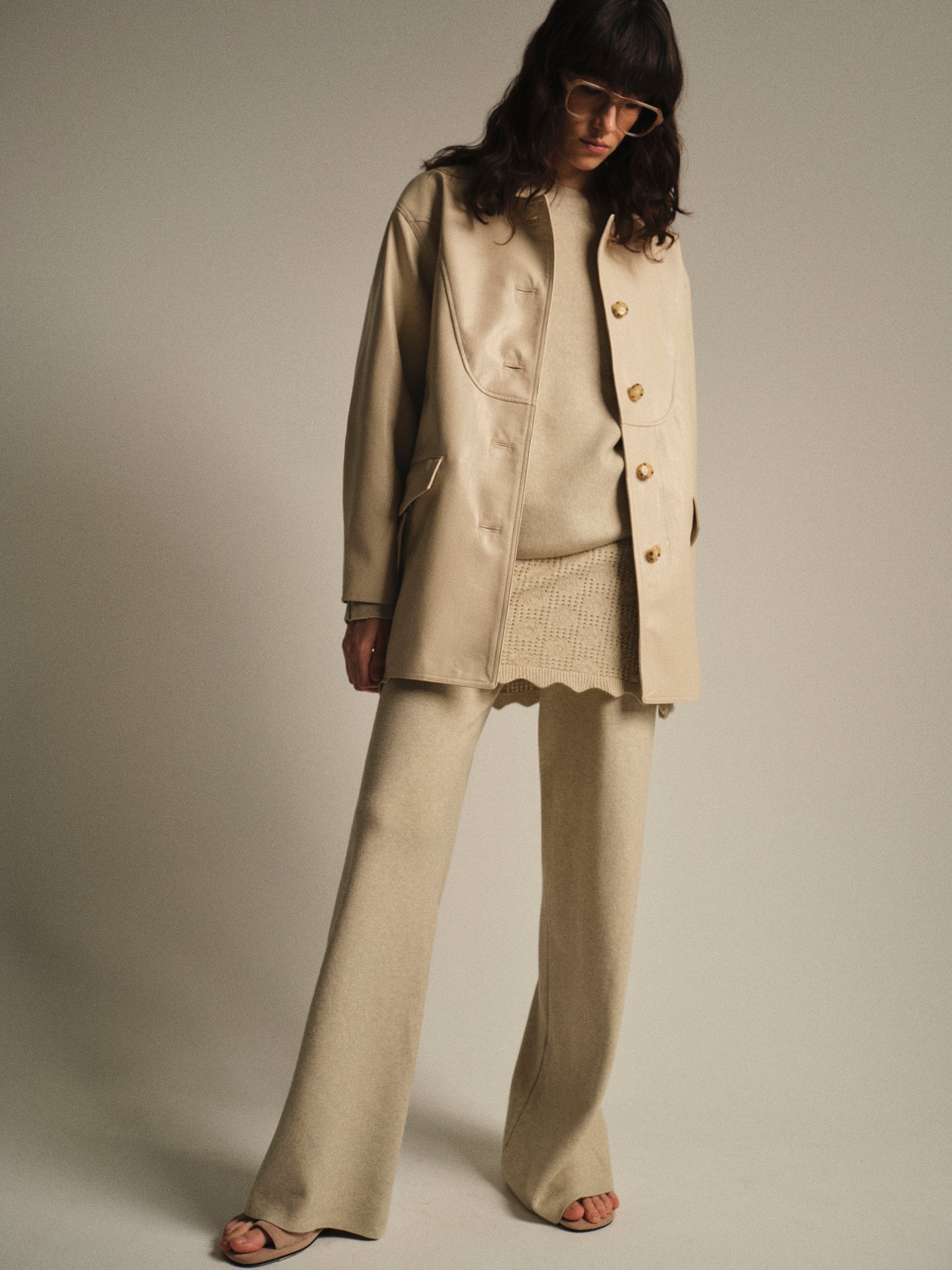 Faux-Leather Barn Jacket, Ivory Faux-Leather Barn Jacket, Ivory