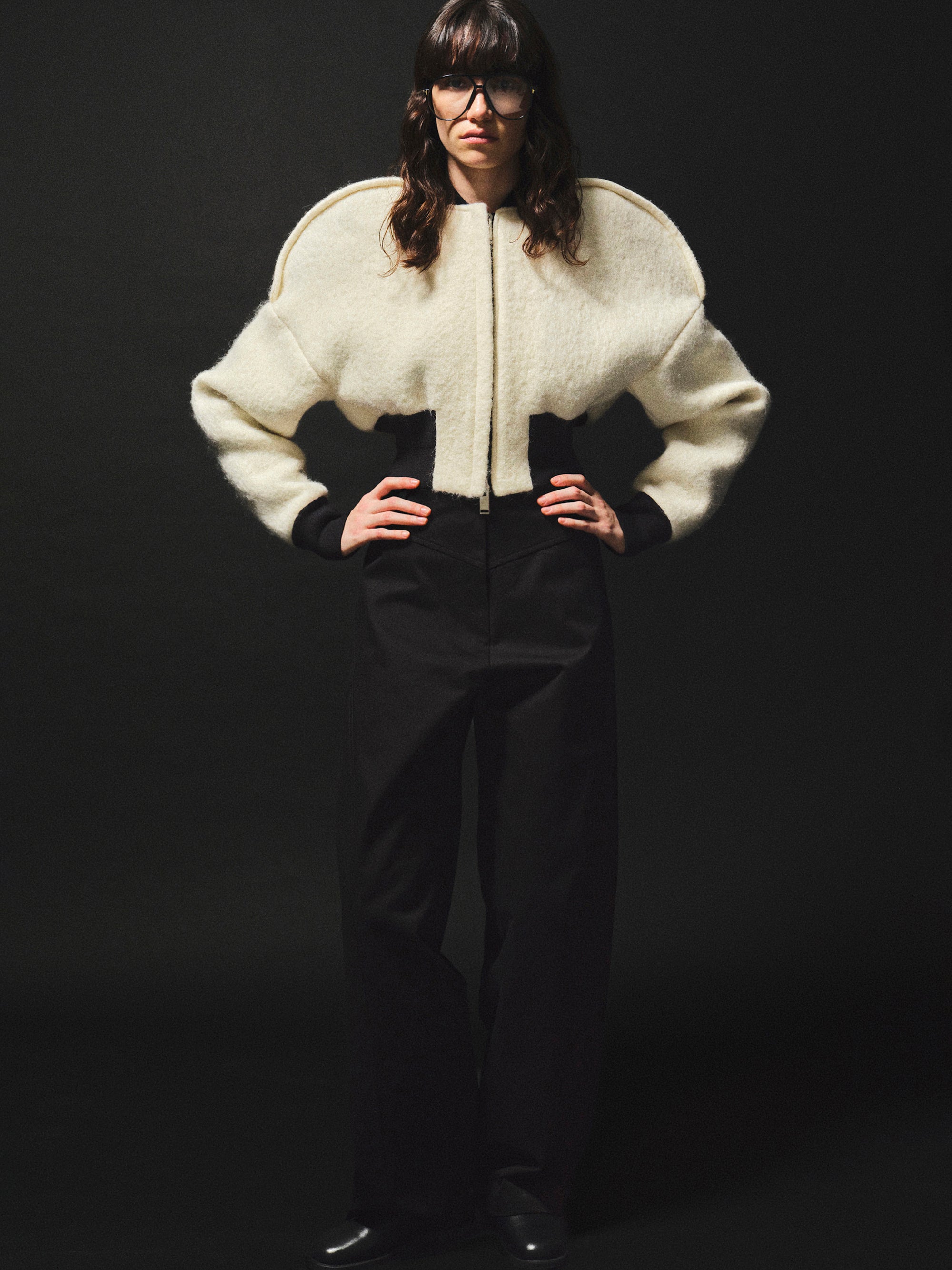 Simo Wool Cropped Bomber Jacket, Ecru