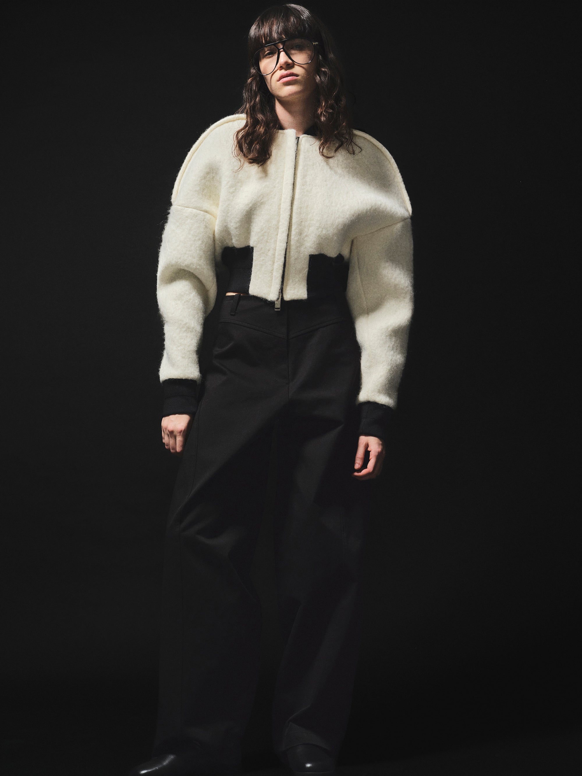 Simo Wool Cropped Bomber Jacket, Ecru