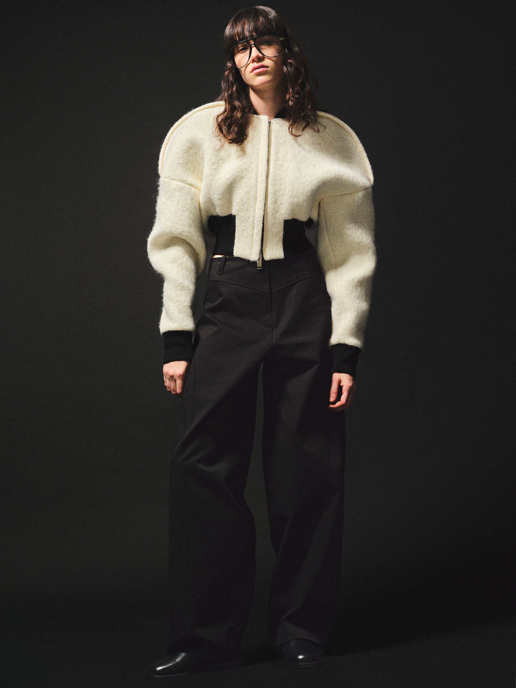 Simo Wool Cropped Bomber Jacket, Ecru