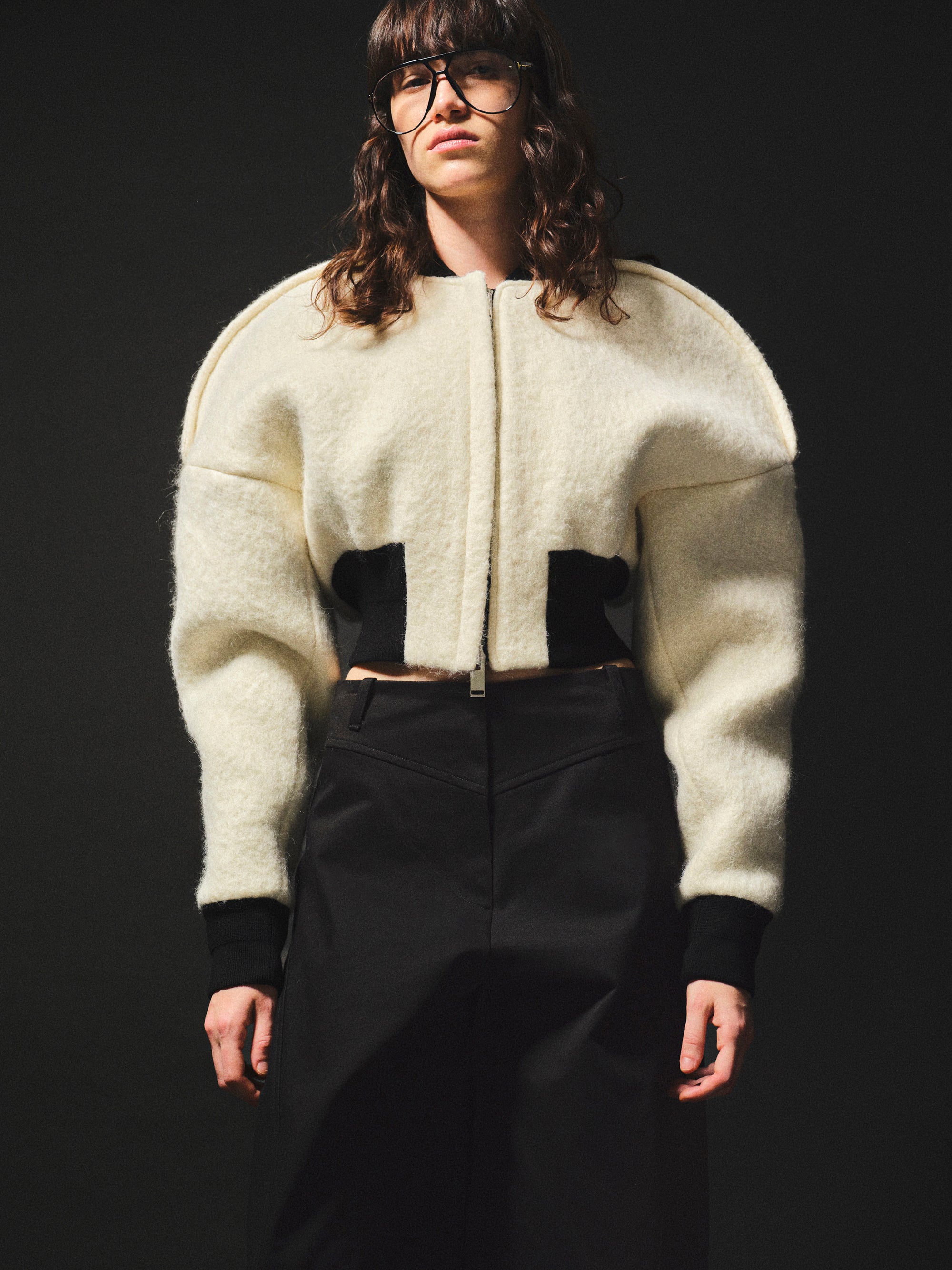 Simo Wool Cropped Bomber Jacket, Ecru