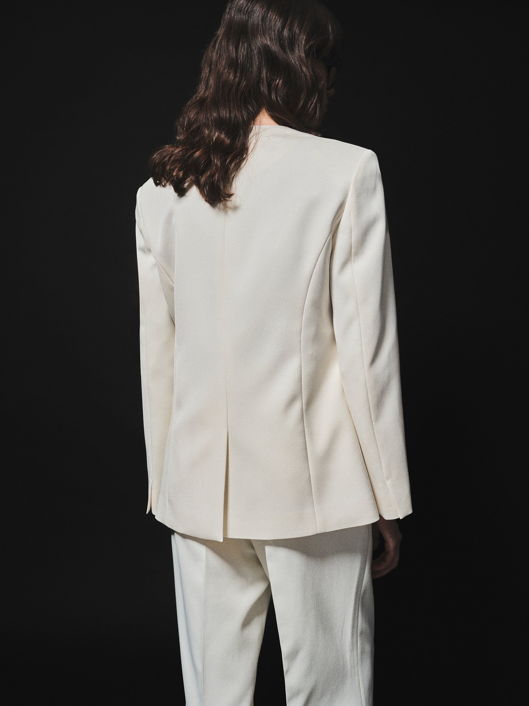 Scarf Collarless Blazer, Ivory