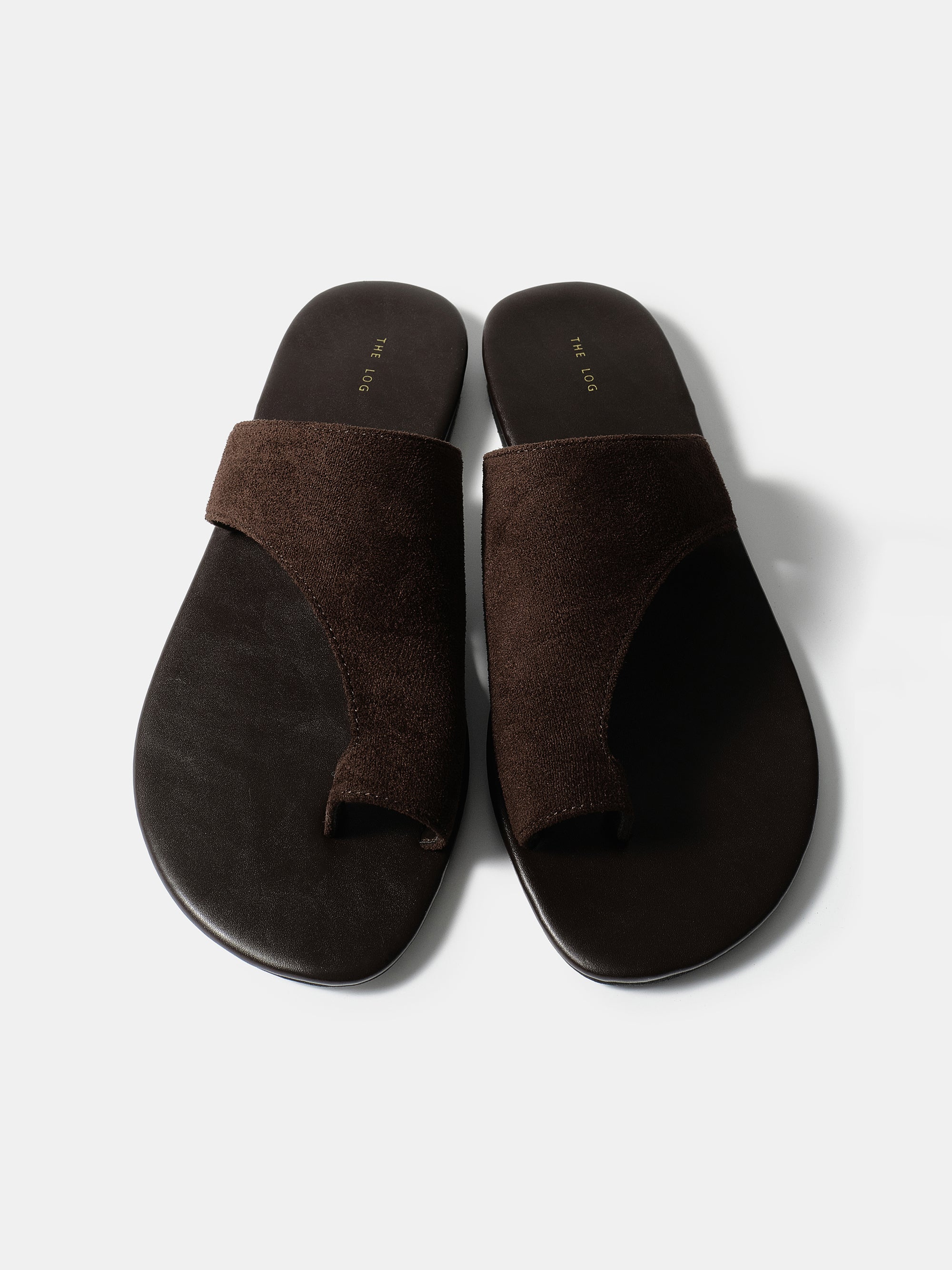 Suede Toe-Loop Sandals, Brown