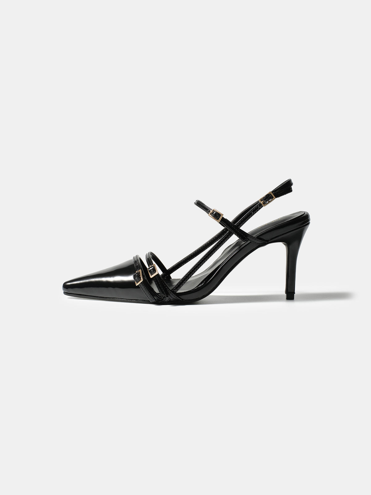 Patent Slingback Stiletto Heels, Black