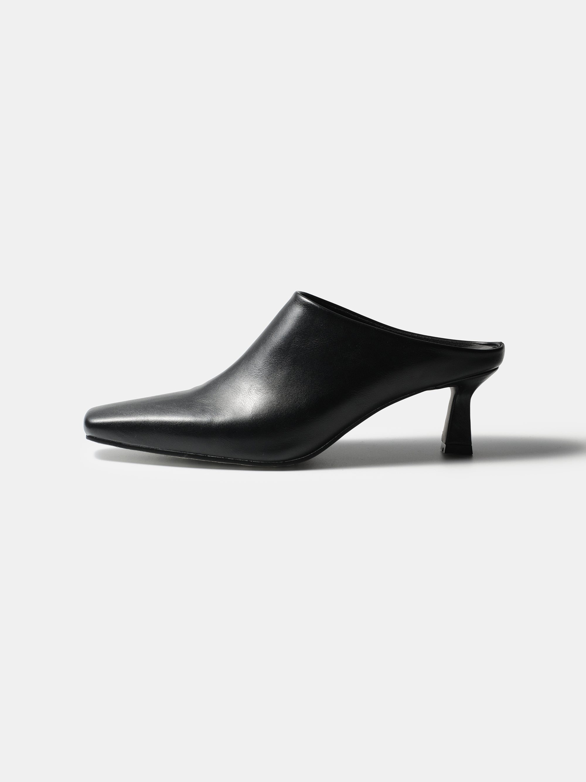 Square Toe Mule Heels, Black