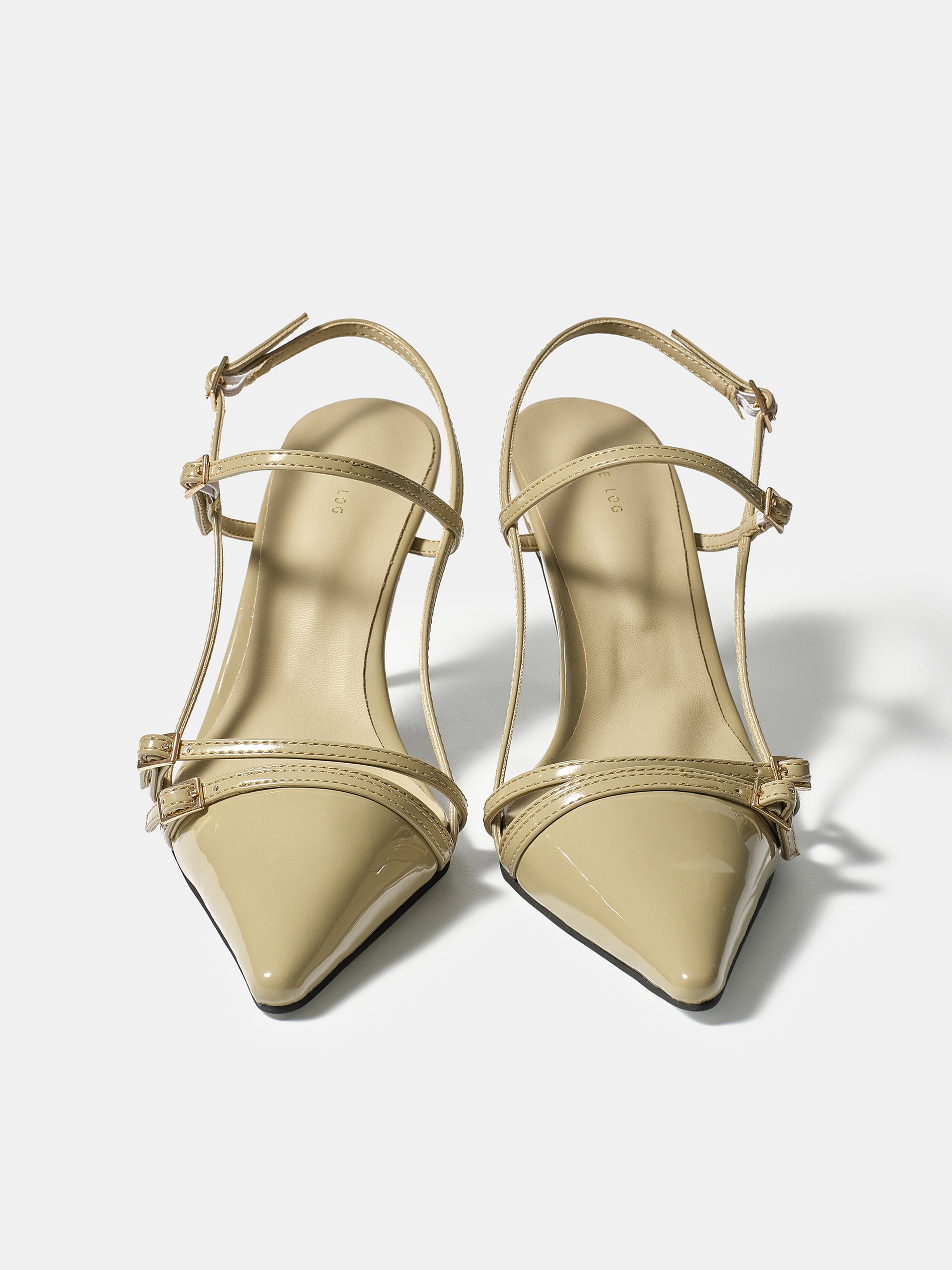 Patent Slingback Stiletto Heels, Beige