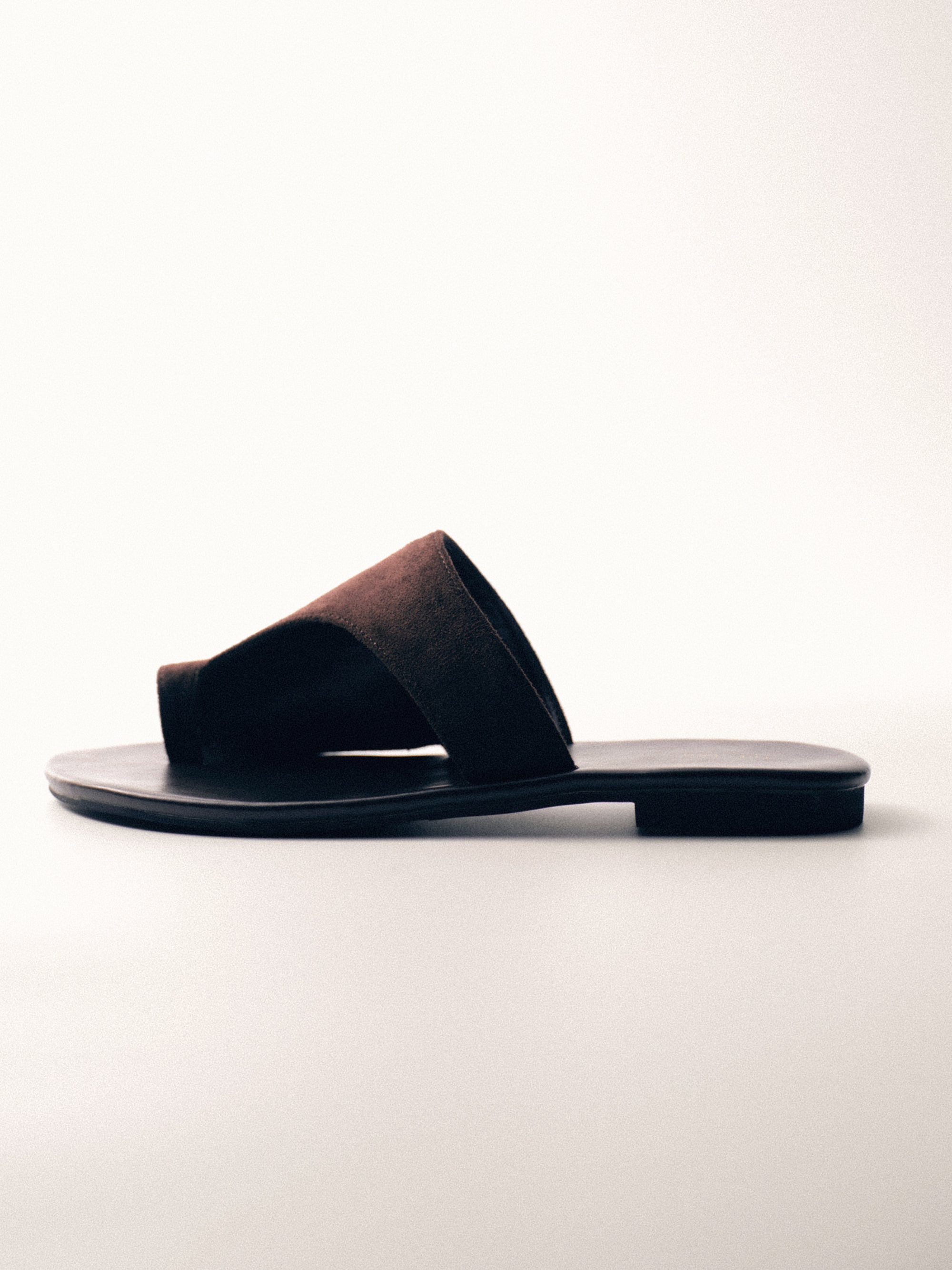 Suede Toe-Loop Sandals, Brown