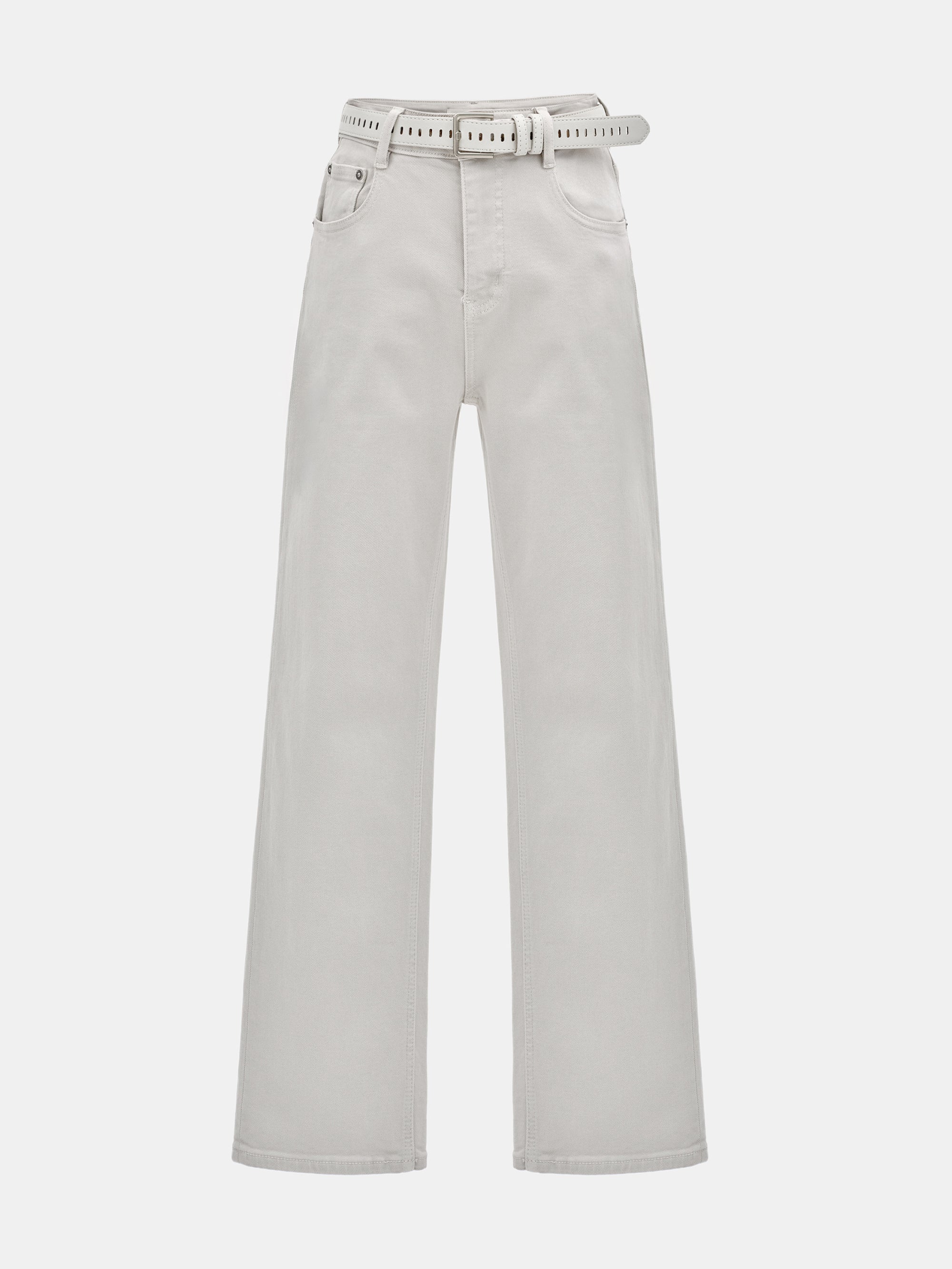 Belted Straight-Leg Jeans, Faded Grey