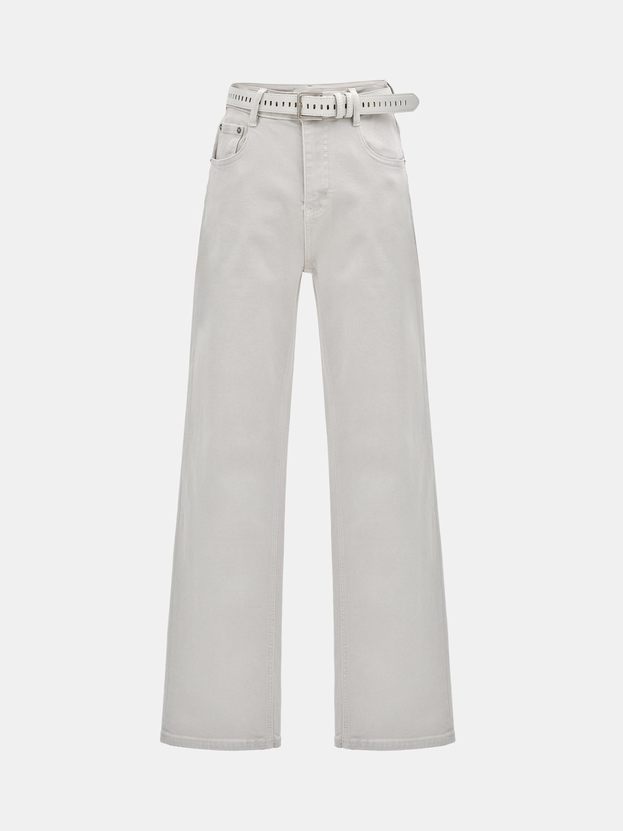 Belted Straight-Leg Jeans, Faded Grey