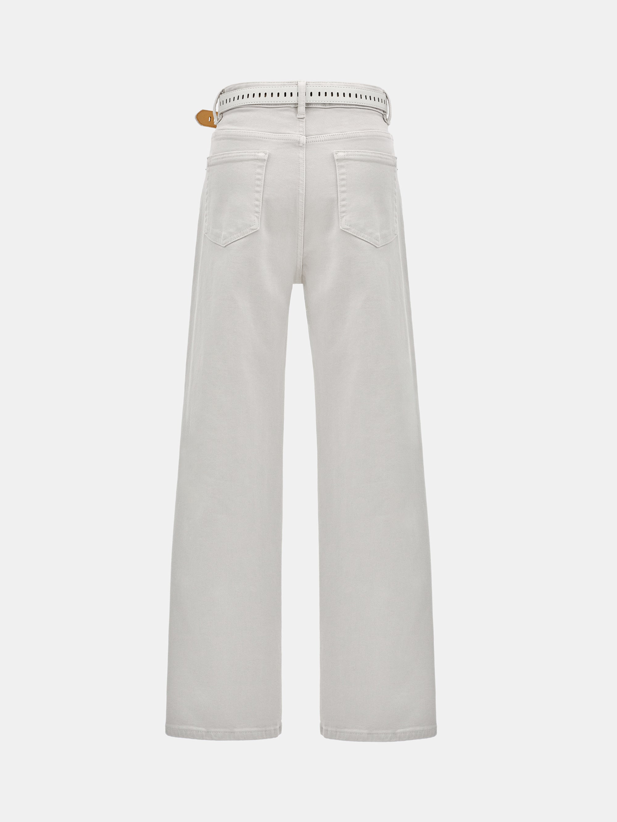 Belted Straight-Leg Jeans, Faded Grey