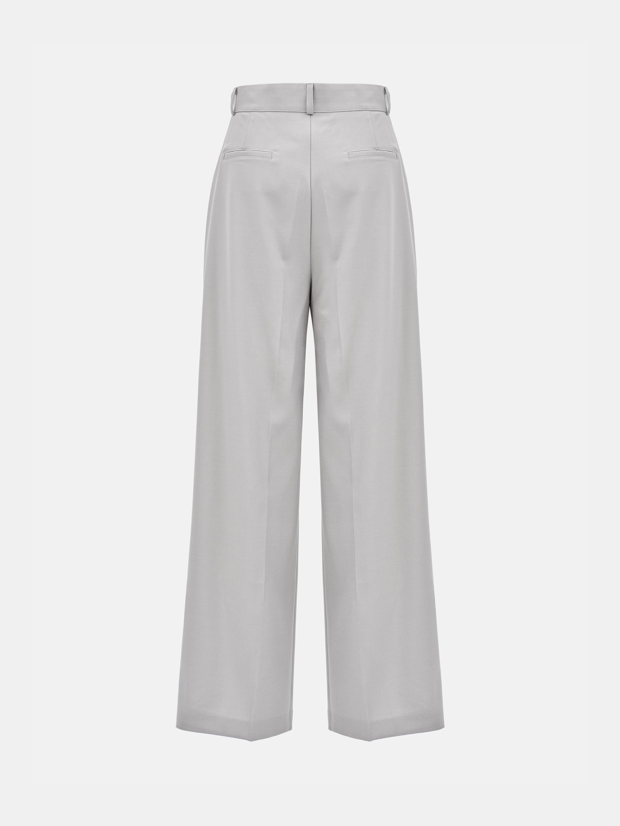 Double Pleated Wide-Leg Trousers, Grey
