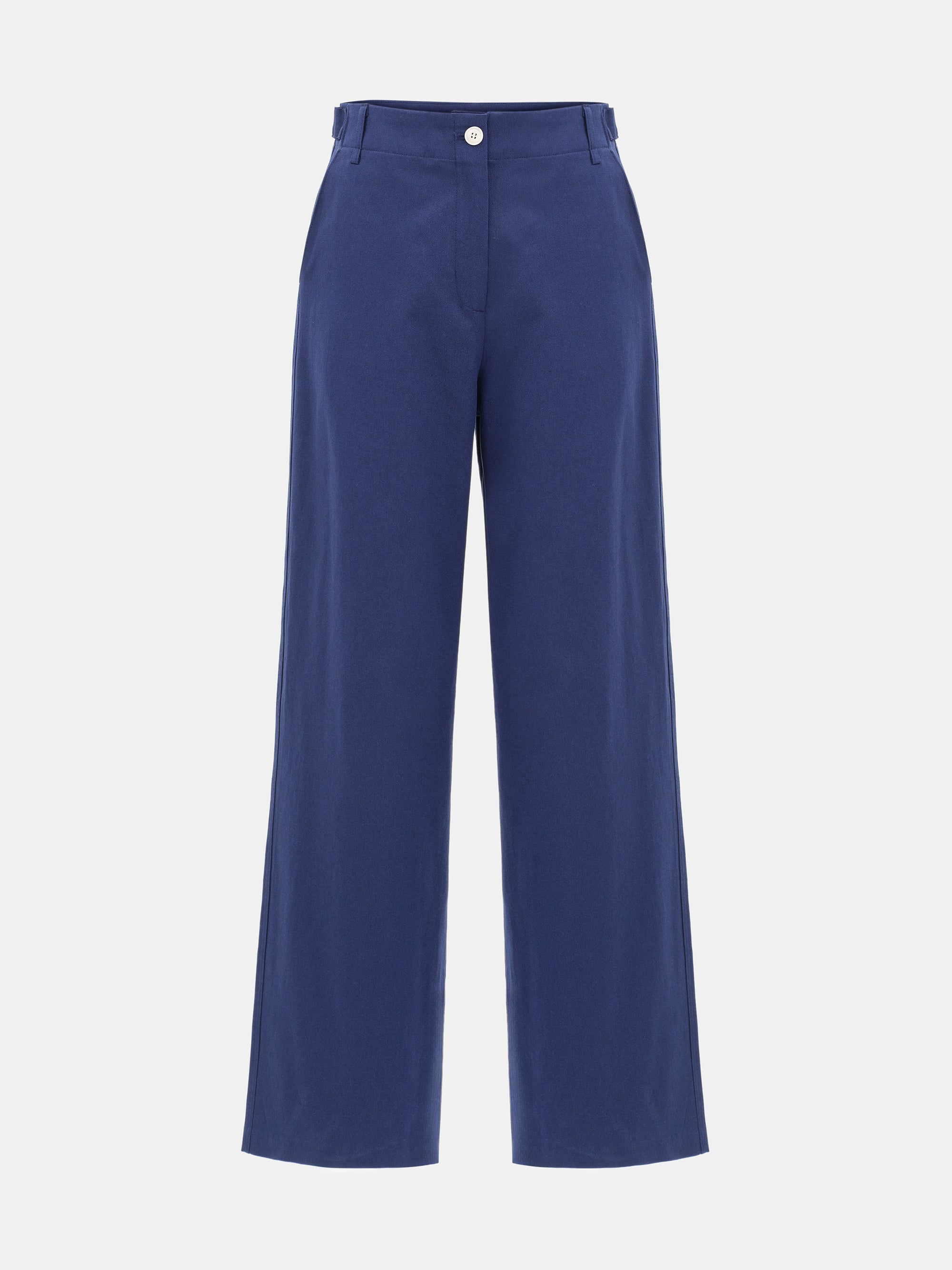 Buttoned Hem Cotton Pants, Navy