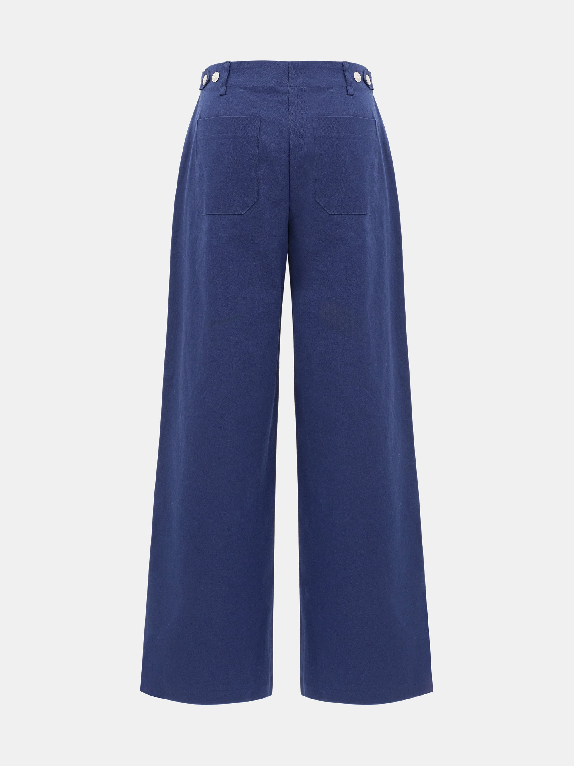 Buttoned Hem Cotton Pants, Navy