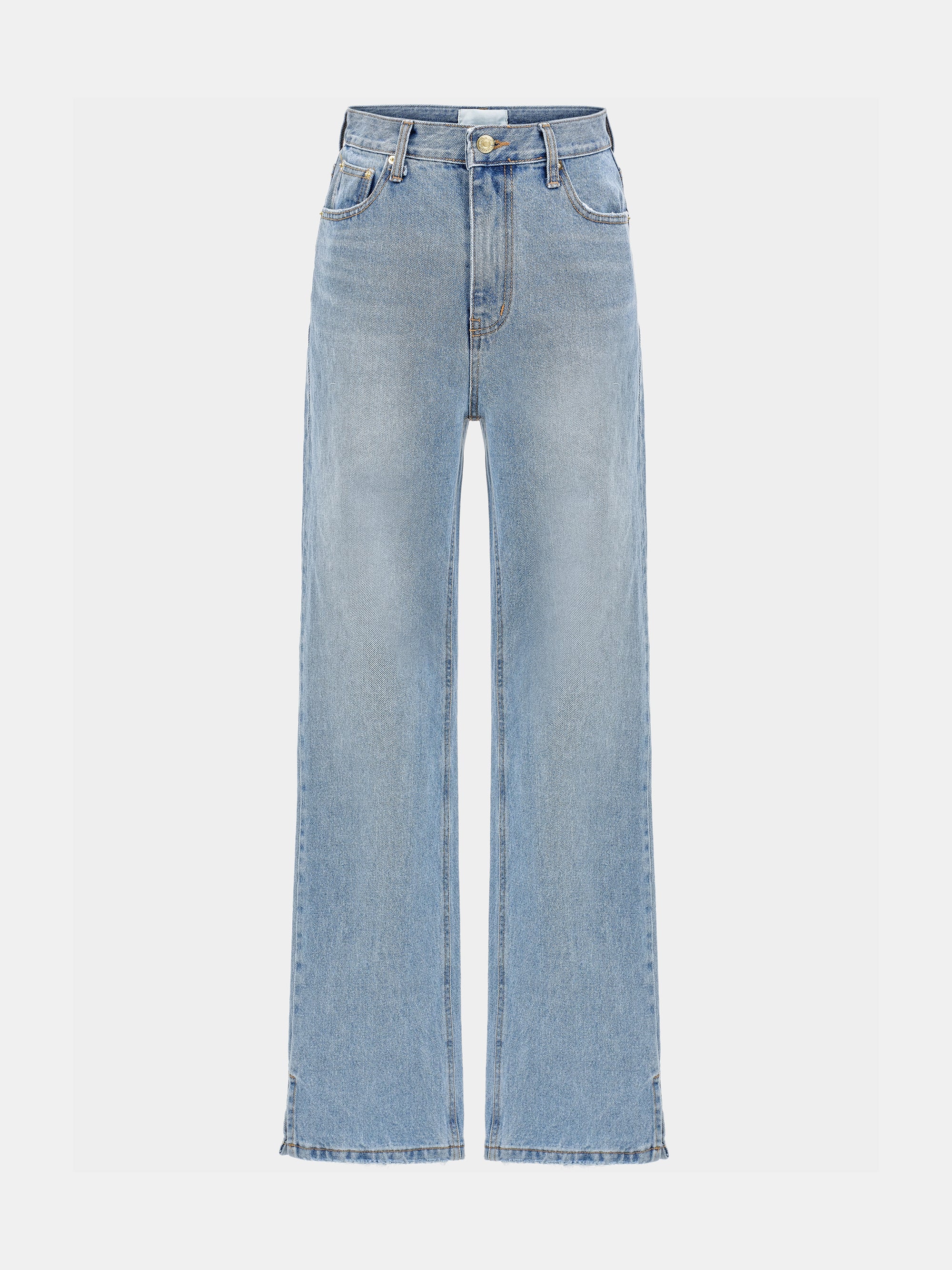 Straight-Leg Side Slit Jeans, Light Blue